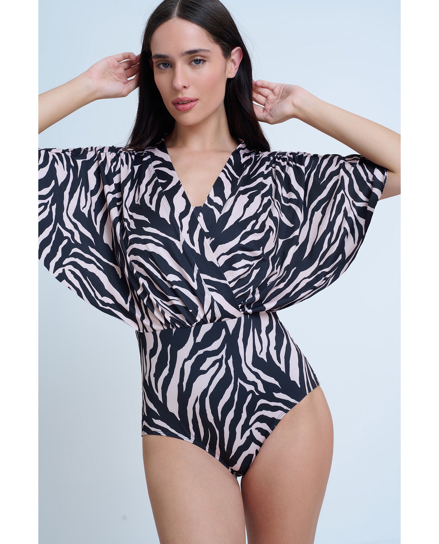 Modest Sleeved Surplice Blouson One Piece | Modest-Black-Brown
