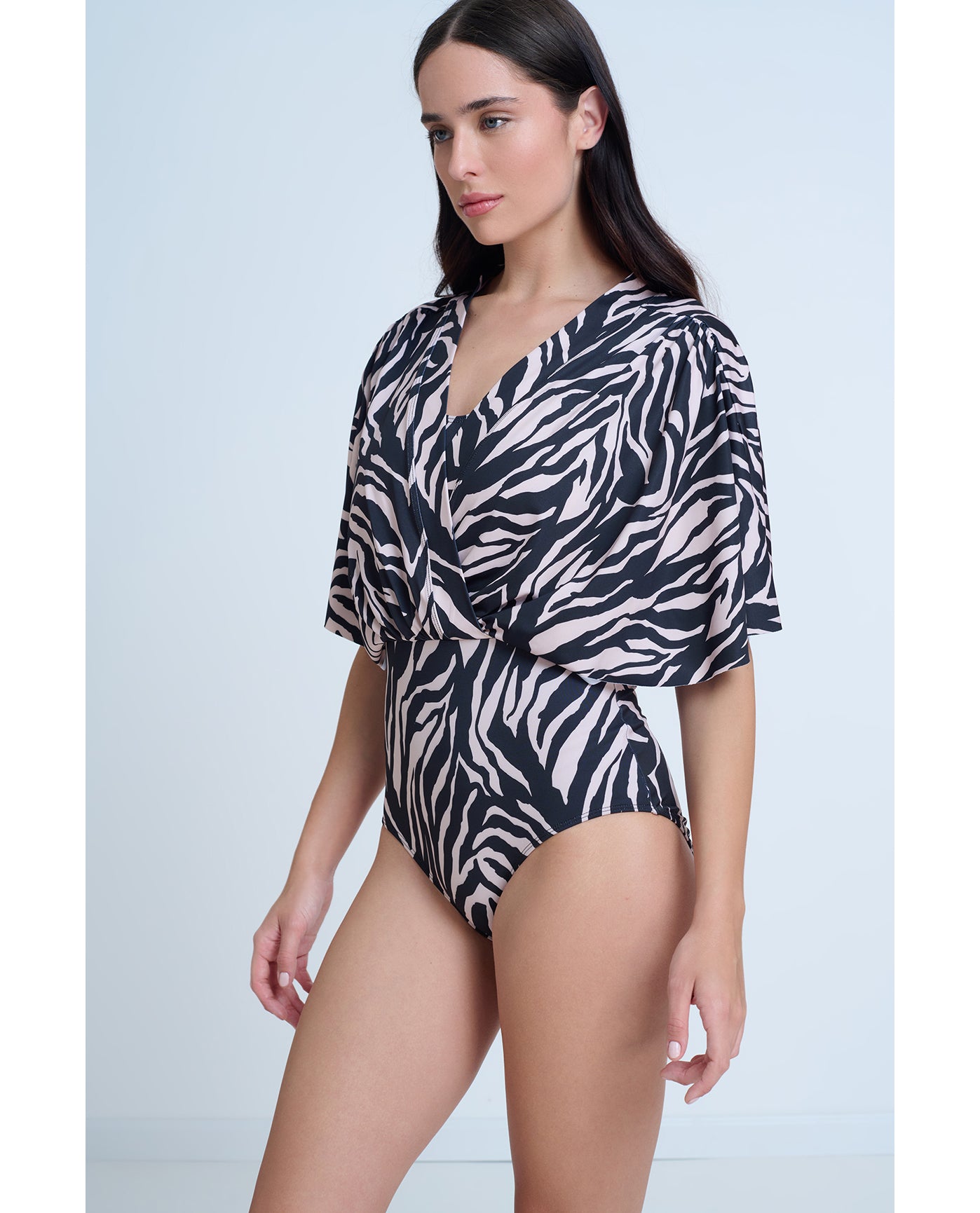 Modest Sleeved Surplice Blouson One Piece | Modest-Black-Brown