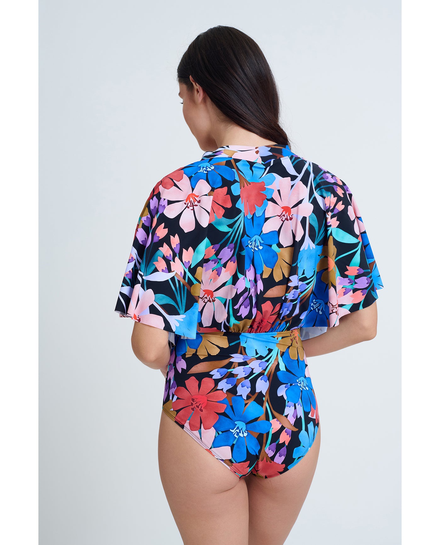 Modest Sleeved Surplice Blouson One Piece | Profile-Melody-Multi-Black