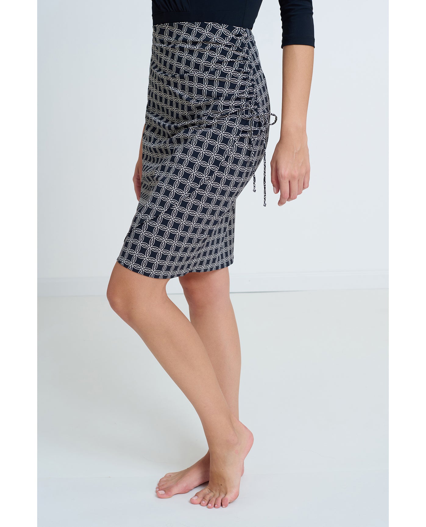 Modest Surplice Skirt with Side Shirring | Gottex-Golden-Chic-Black-Cream