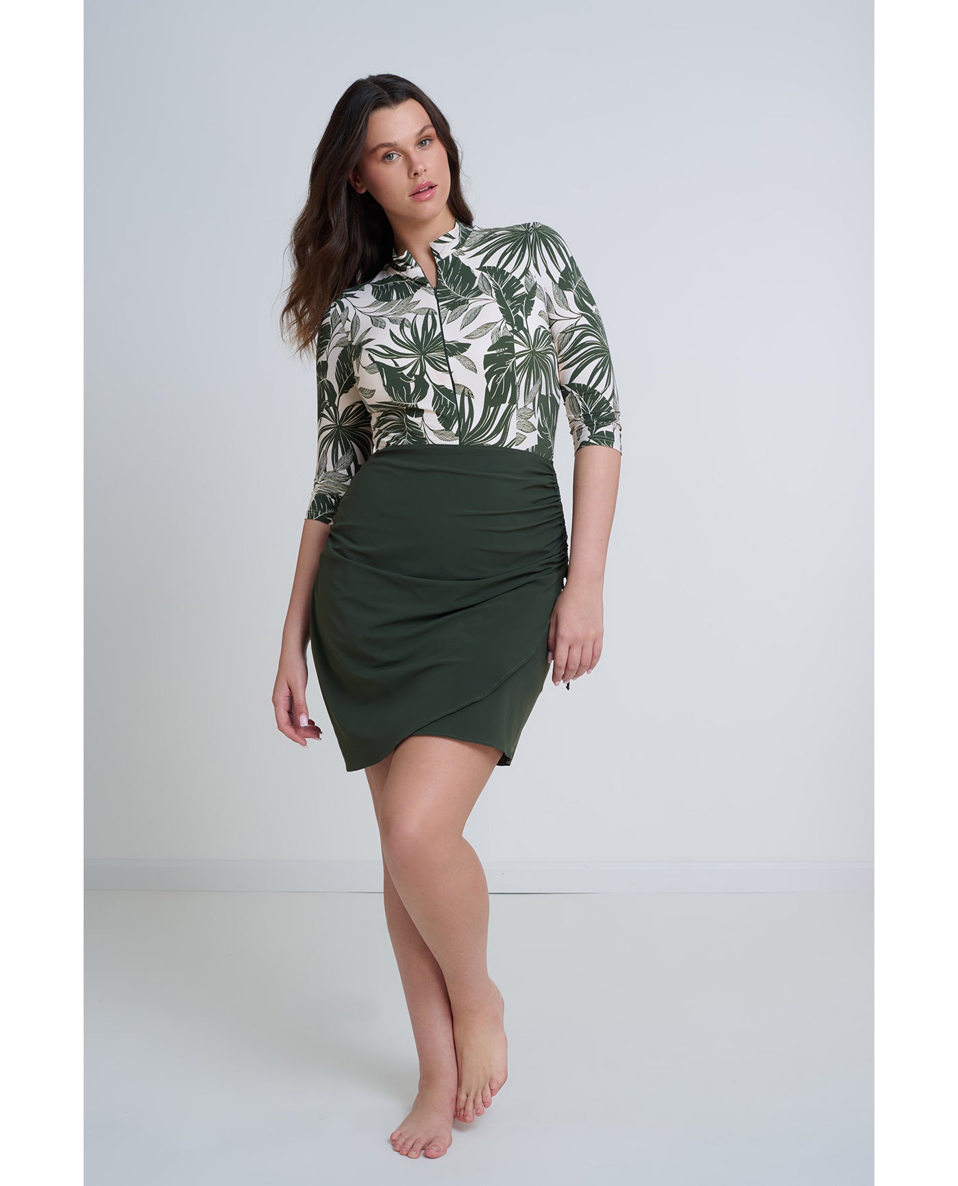 Modest Surplice Skirt with Side Shirring-Khaki