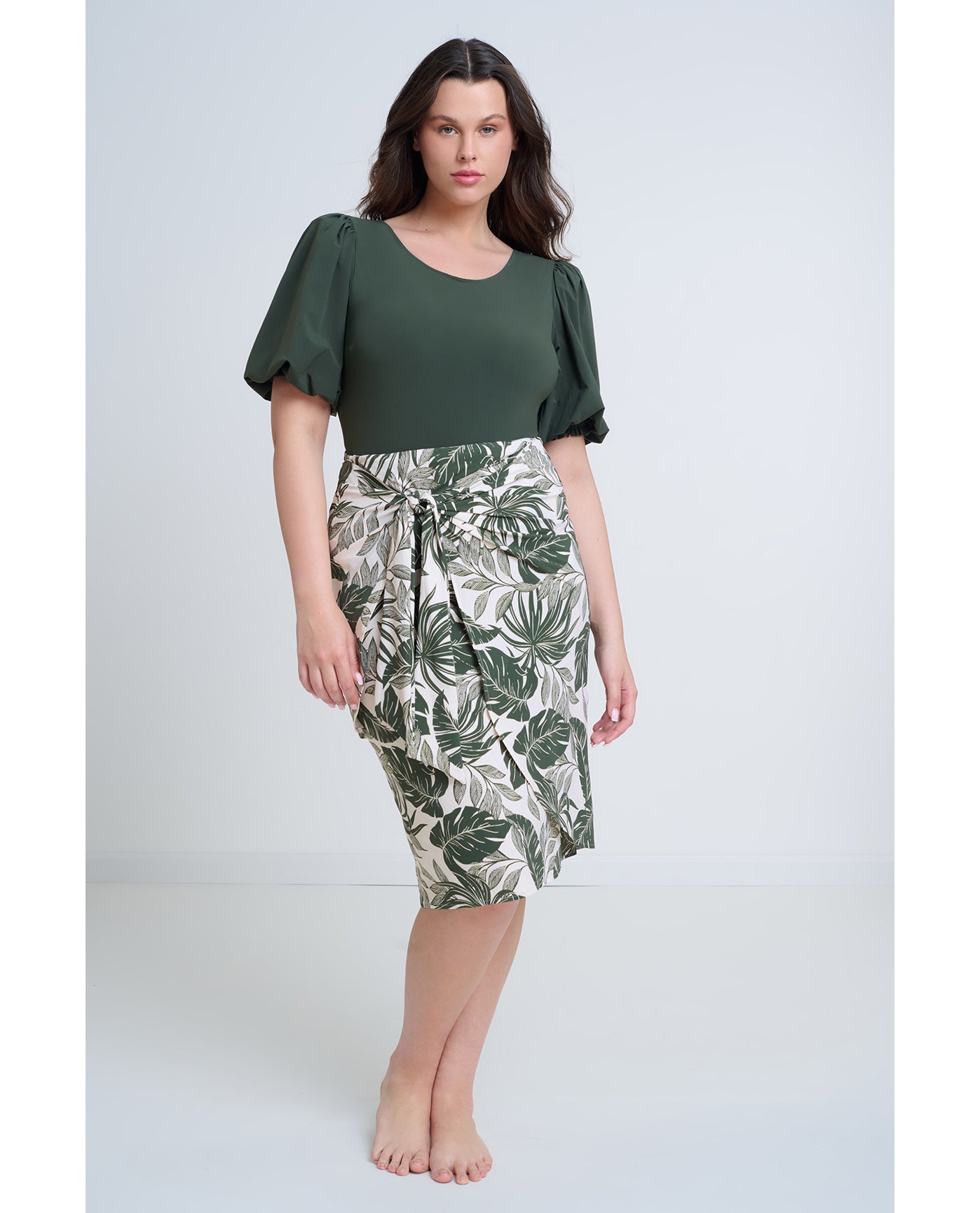 Modest Faux Wrap Skirt with Tie-Ivory