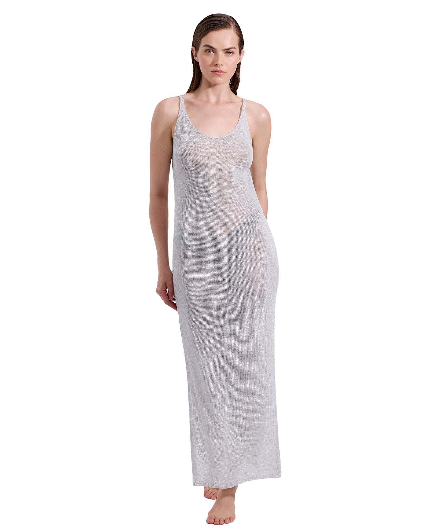 Solar Shimmer Knit Dress Cover-Up -Grey/silve