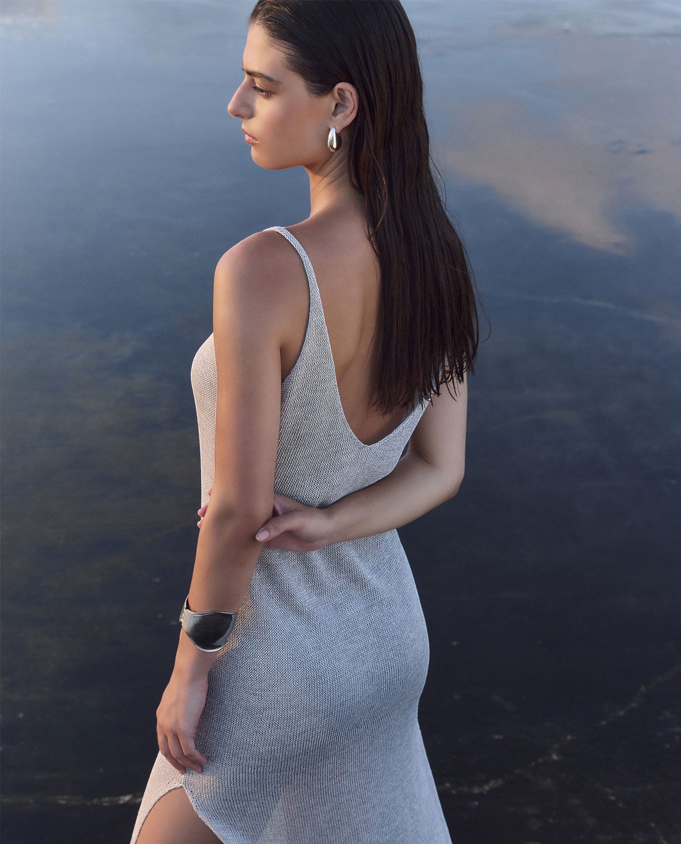 Robe cache-maillot en maille scintillante - Gris/argent