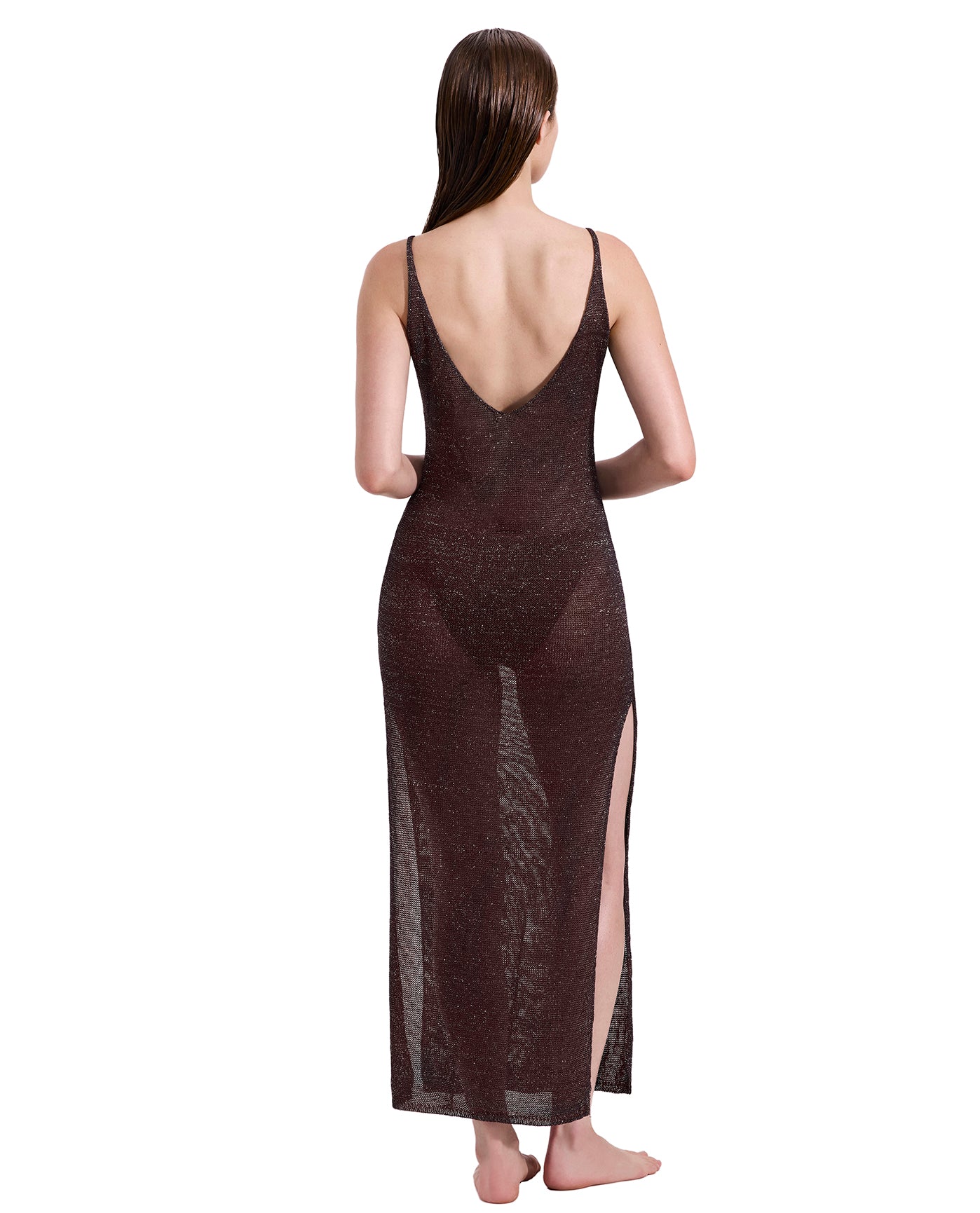 Solar Shimmer Knit Dress Cover-Up-Brown/silv