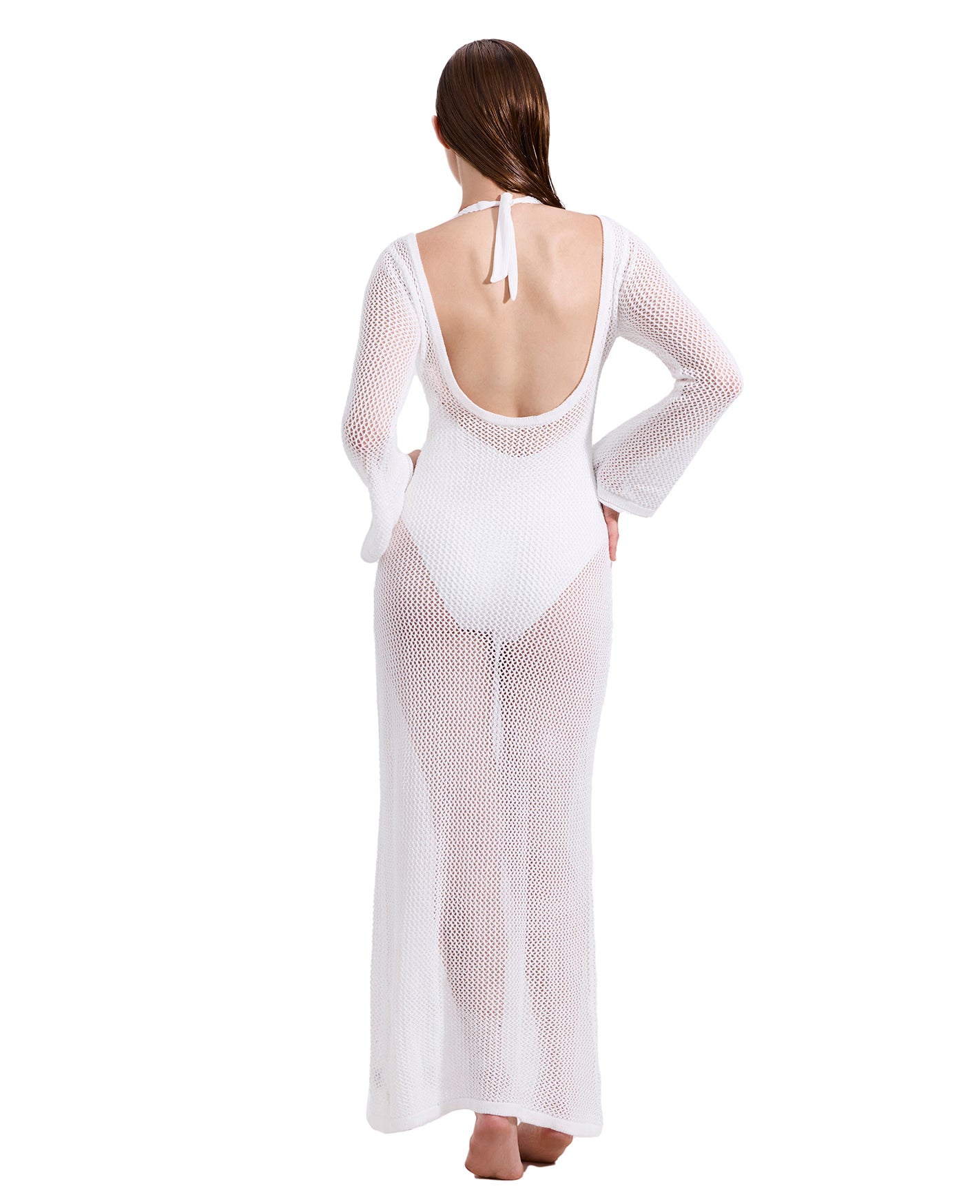 Monaco Net Crochet Maxi Beach Dress Cover-Up-Off-white