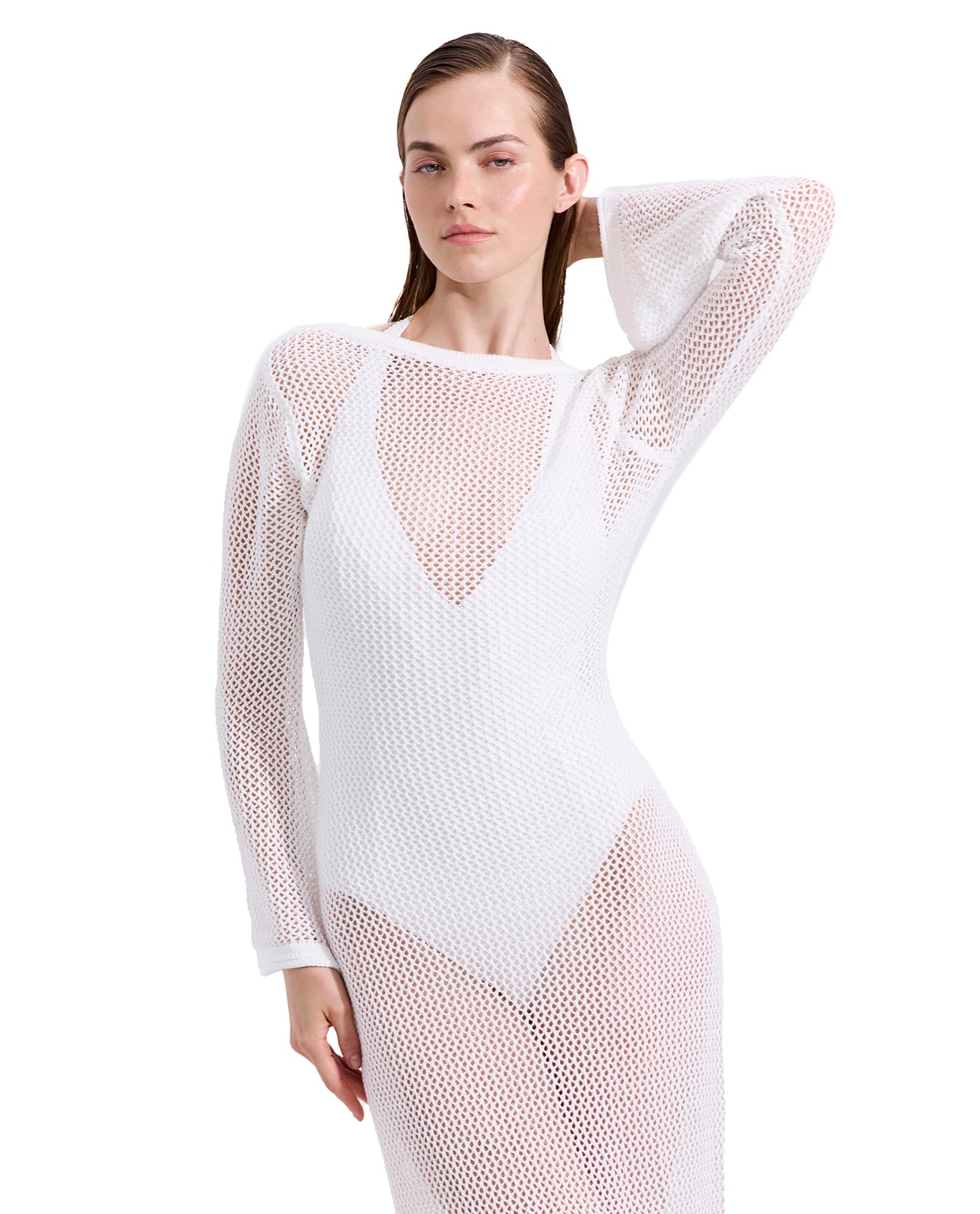 Monaco Net Crochet Maxi Beach Dress Cover-Up-Off-white