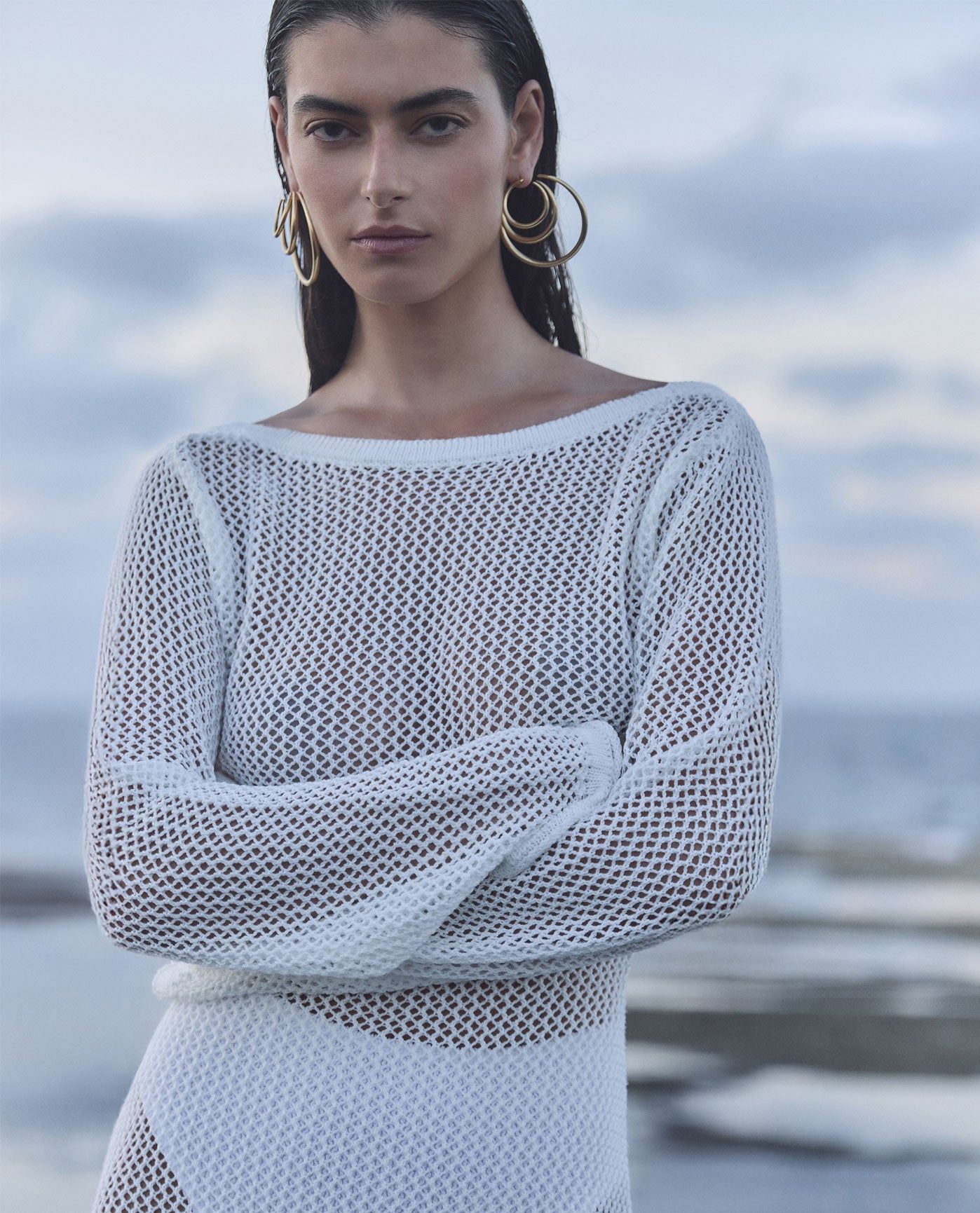 Monaco Net Crochet Maxi Beach Dress Cover-Up-Off-white