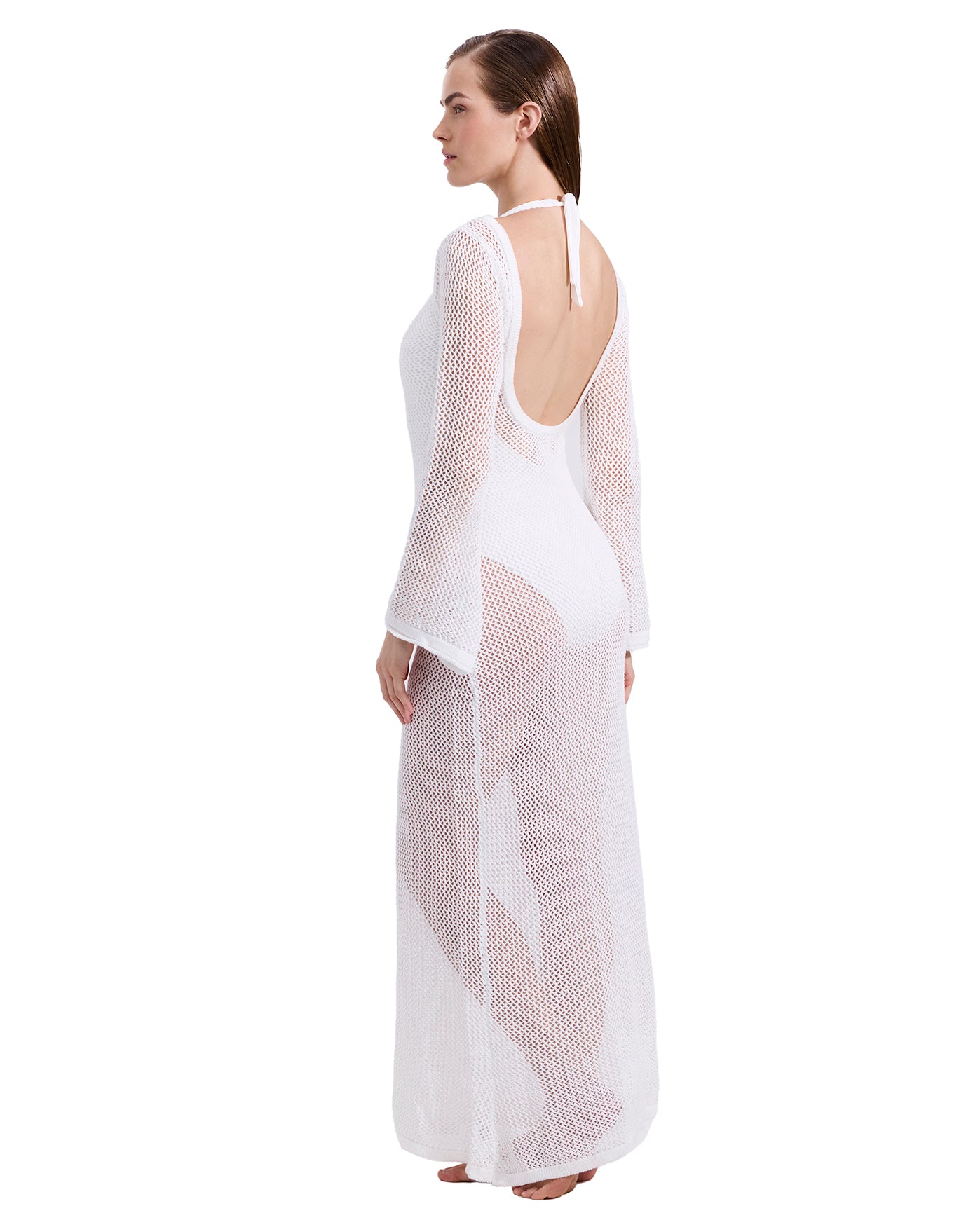 Monaco Net Crochet Maxi Beach Dress Cover-Up-Off-white