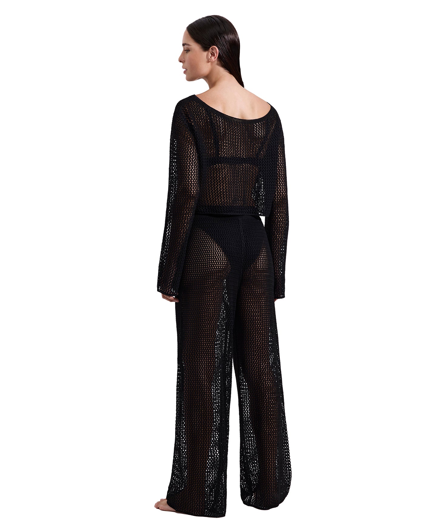 Monaco Net Crochet Crop Top Cover-Up-Black