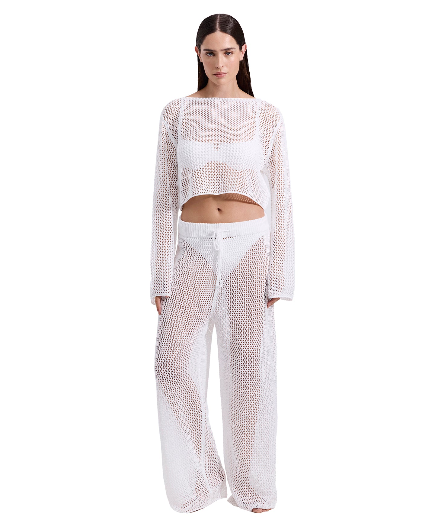 Monaco Net Crochet High Waist Beach Pant Cover-Up-Off-white Gottex