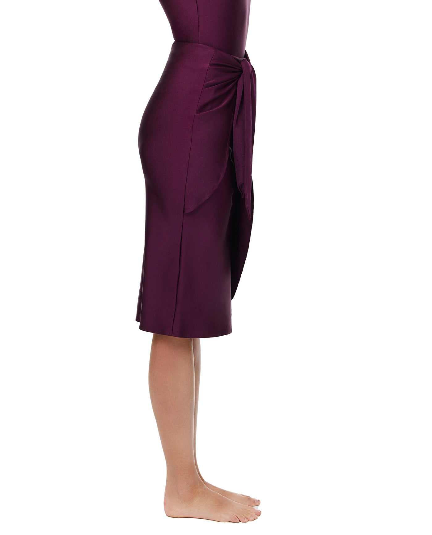 Modest Faux Wrap Skirt with Tie-Burgundy