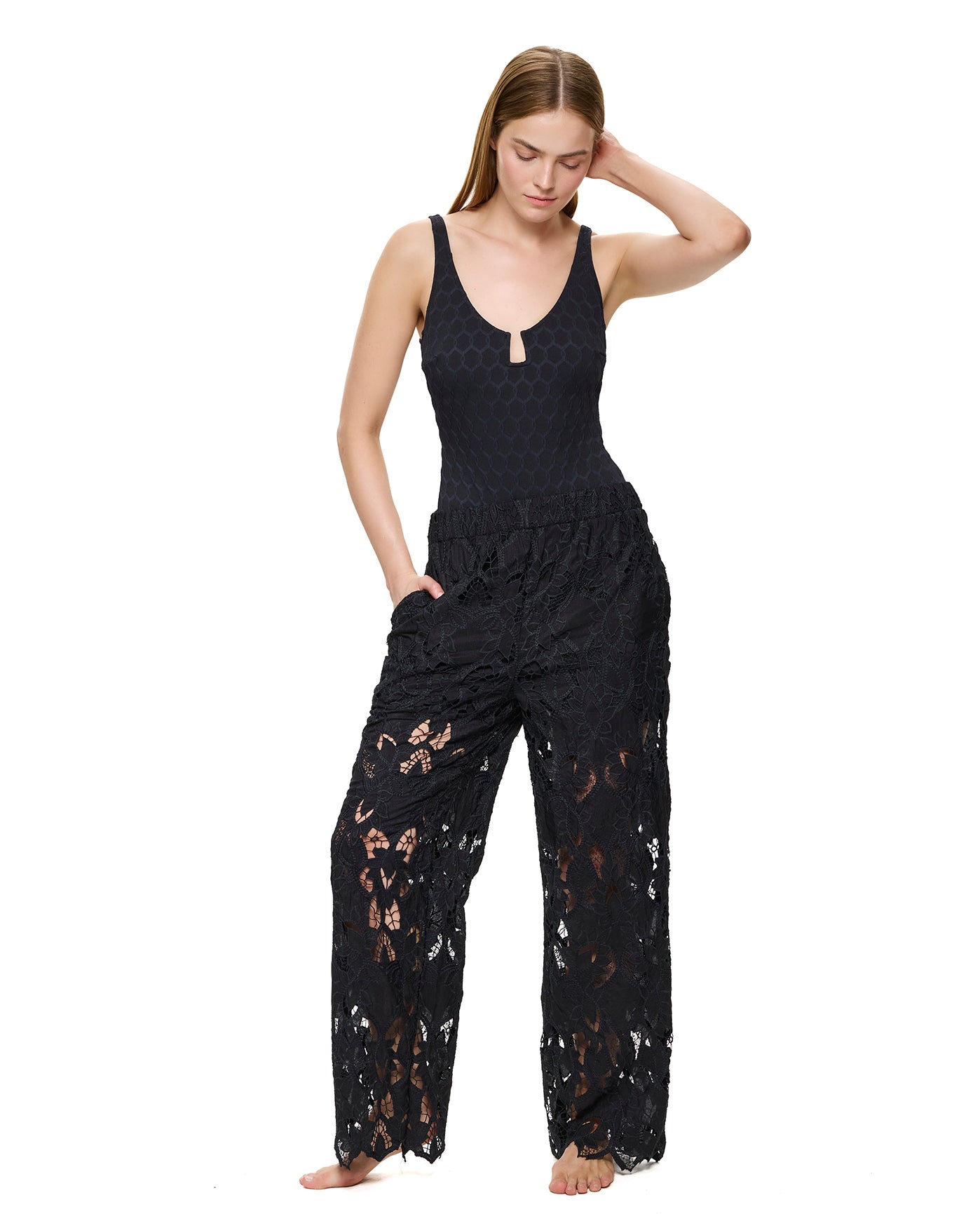Guipure Lace Beach Pant Cover-Up-Black