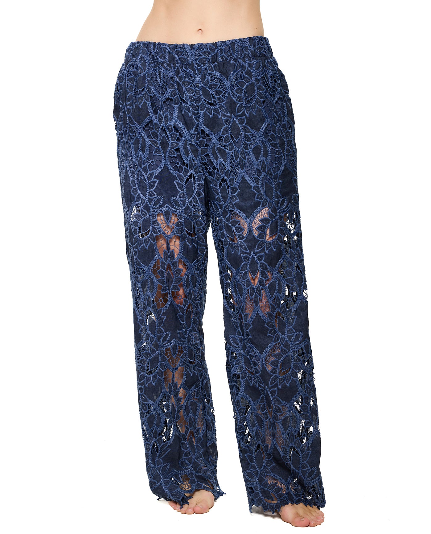 Guipure Lace Beach Pant Cover-Up-Navy