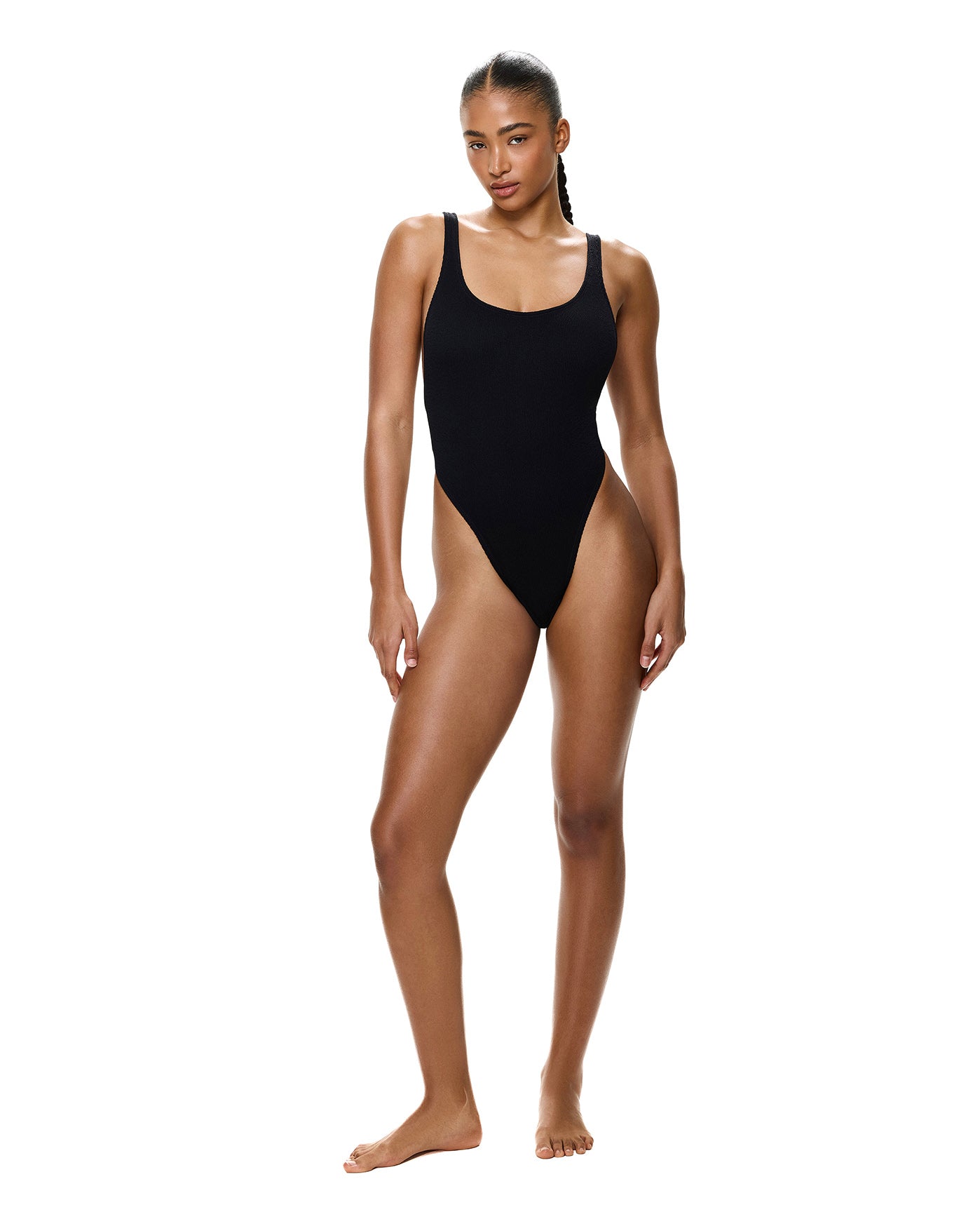 Tubular High Leg Ring Detail One Piece-Black