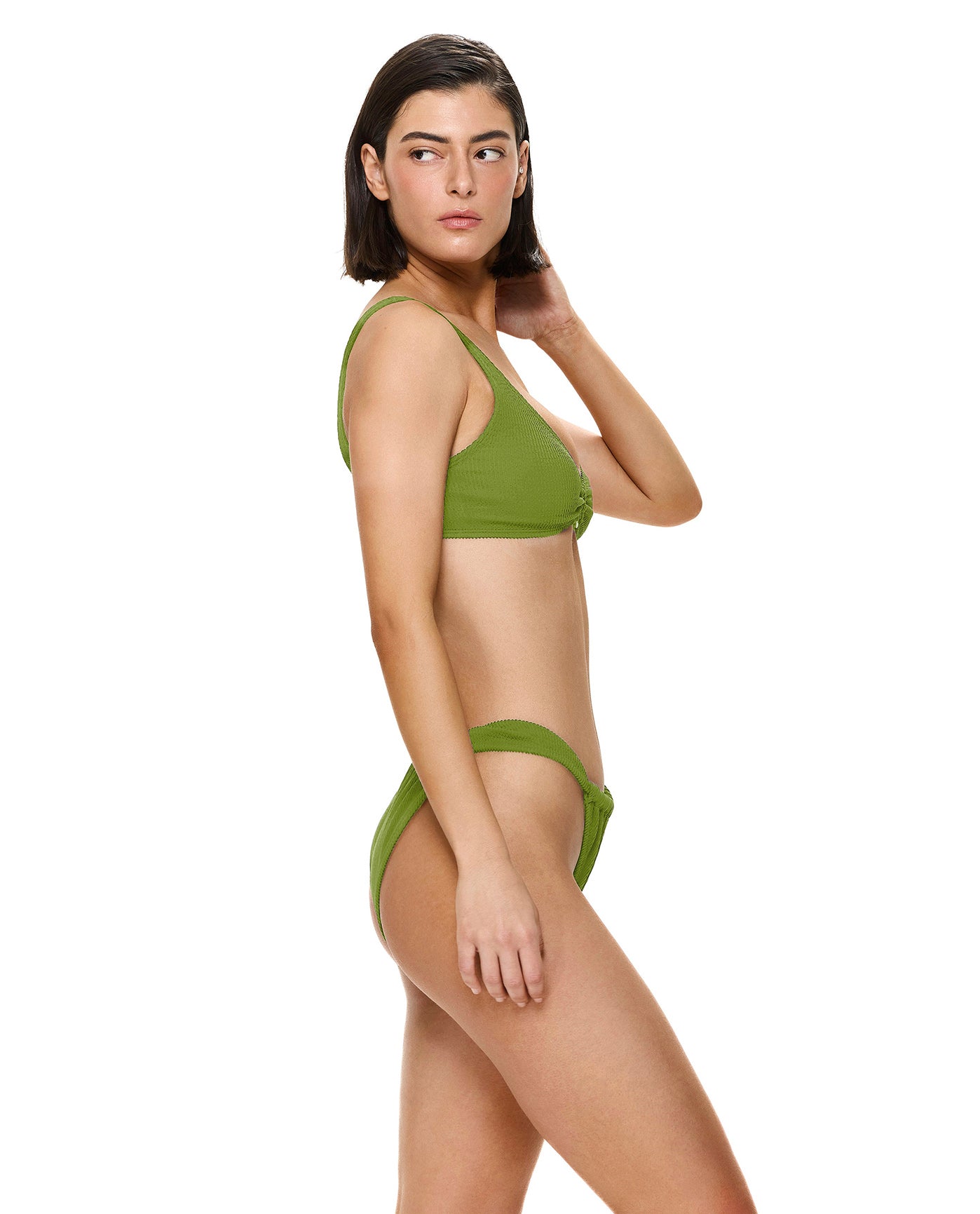 Tubular Ring Detail Bikini Top-Olive