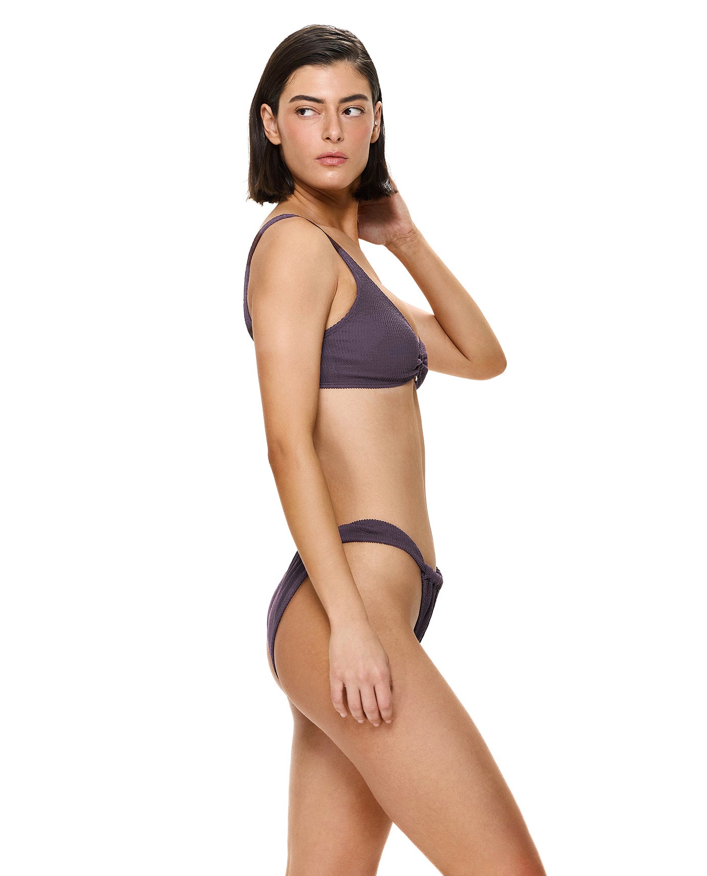 Tubular Ring Detail Bikini Top-Aubergine