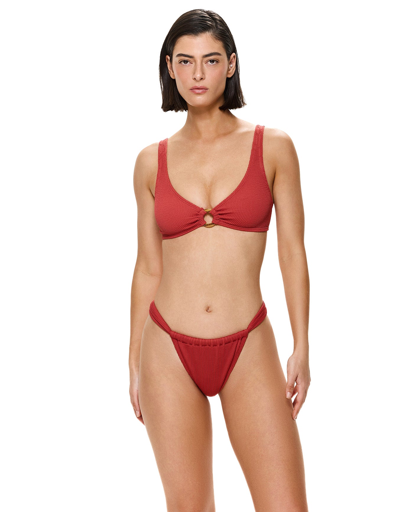 Tubular Ring Detail Bikini Top -Paprika
