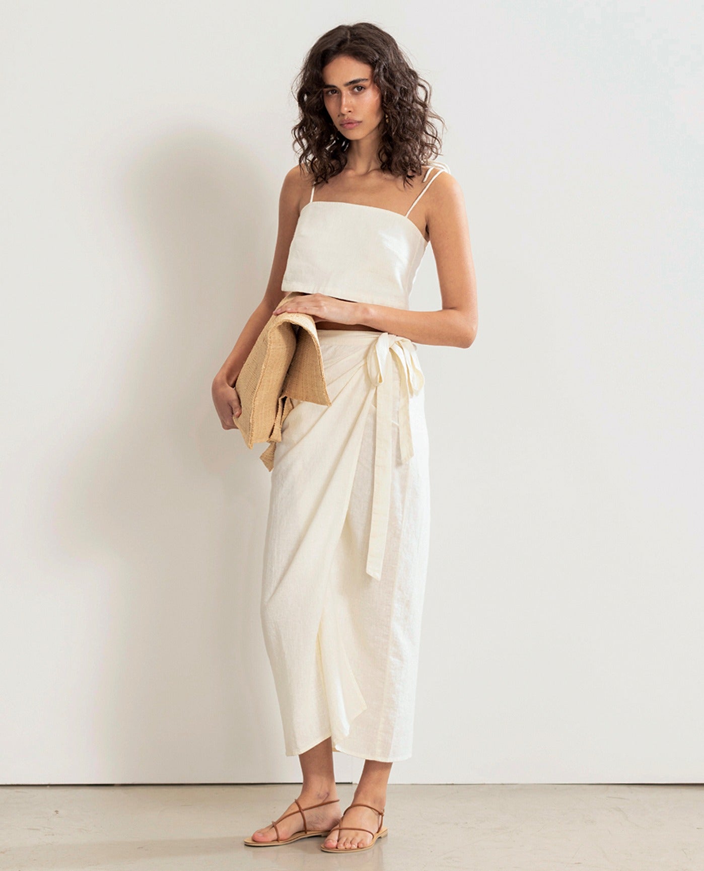 Front View Of Gottex Beach Life Wrap Midi Cover Up Skirt | Cream