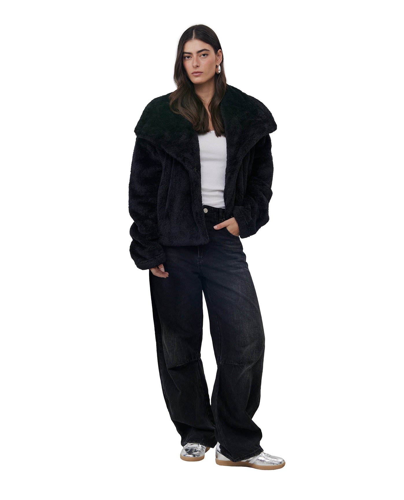 Short Fleece jacket with buttons-Black