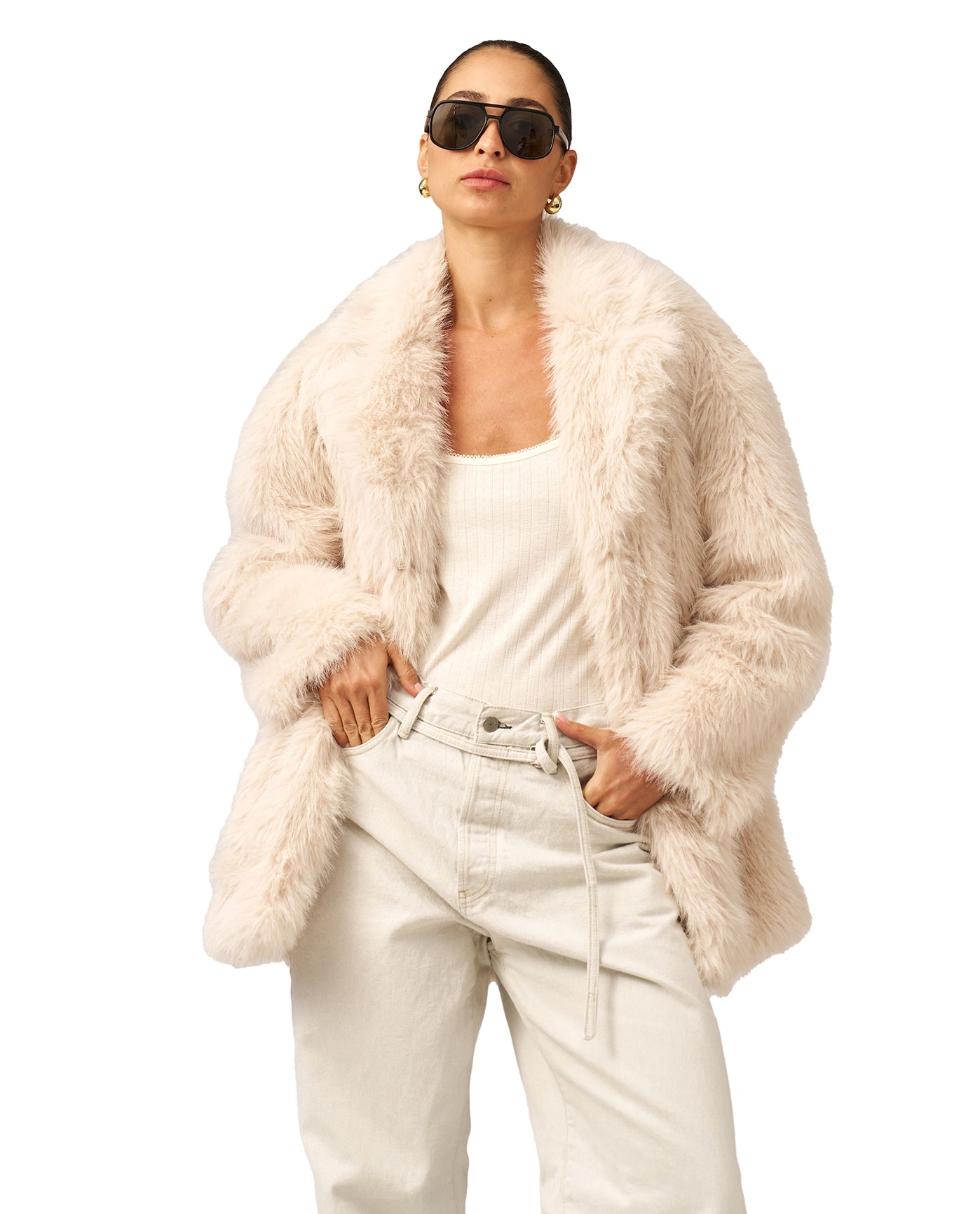 The Luxe Faux Fur Coat-Ivory Gottex Beach Life