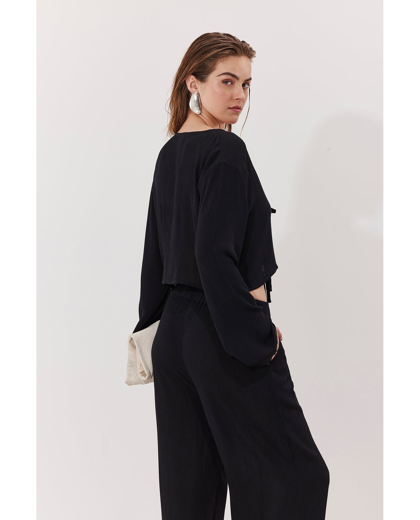 Solena Crêpe Crop Top Cover-Up | Black