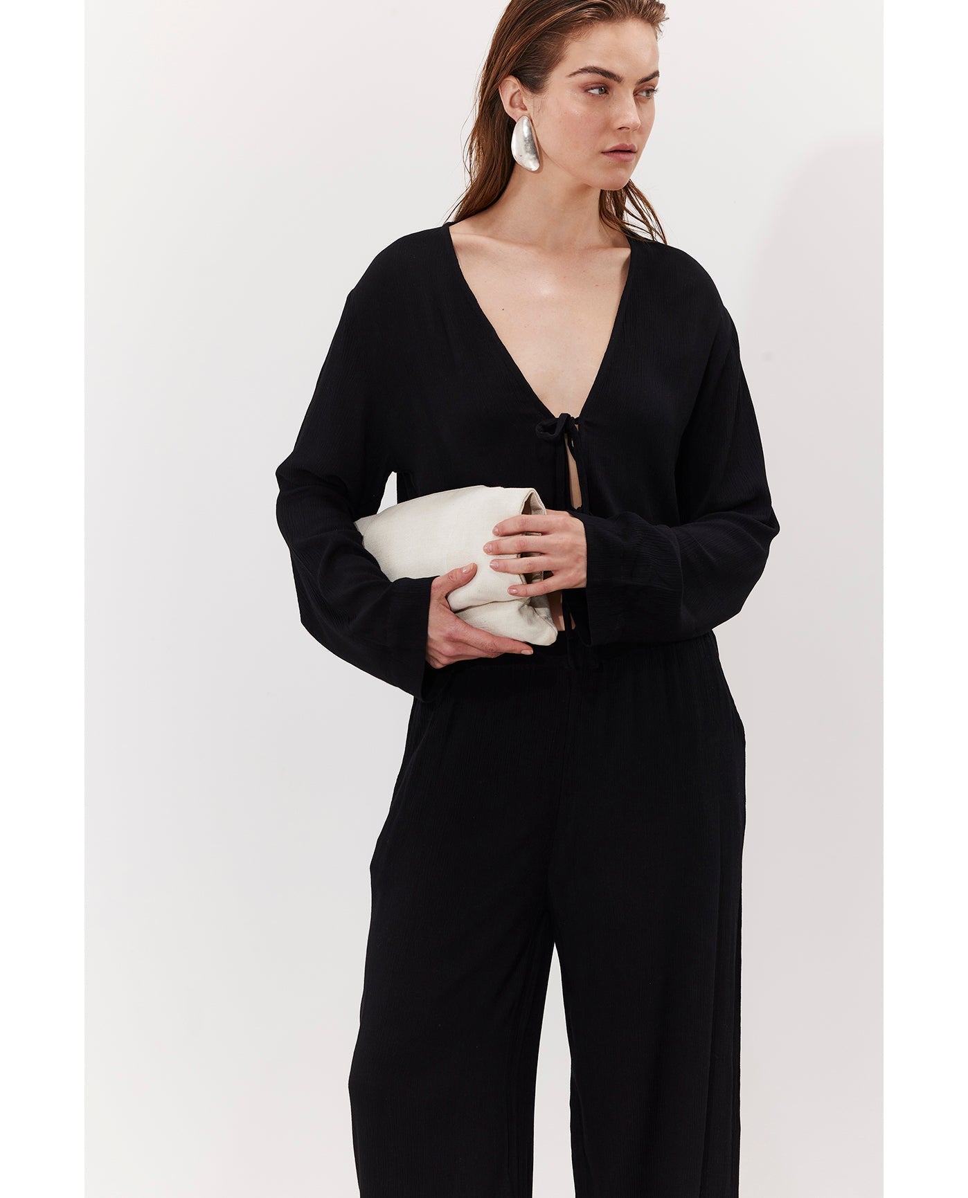 Solena Crêpe Crop Top Cover-Up | Black