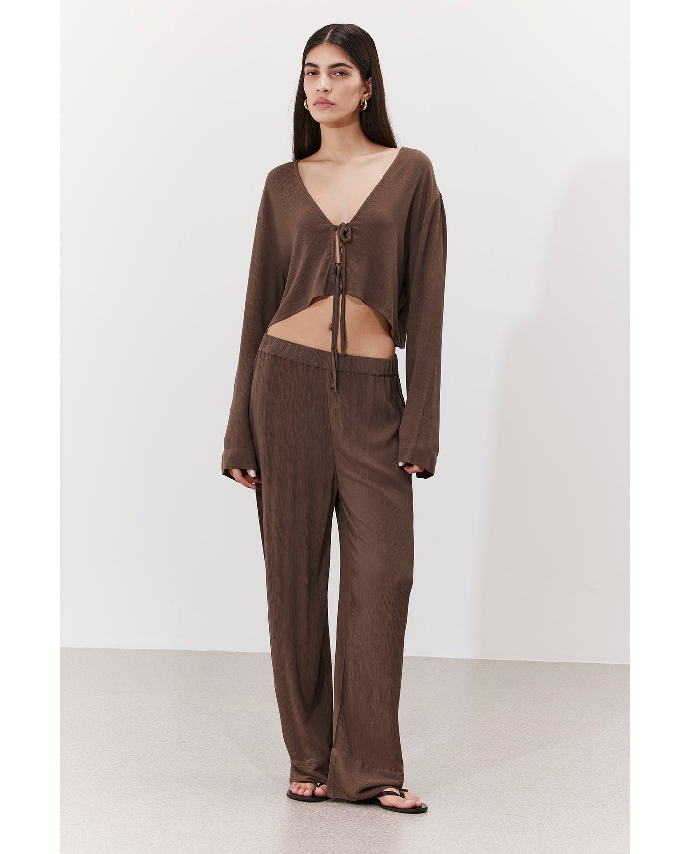 Solena Crêpe Crop Top Cover-Up | Khaki