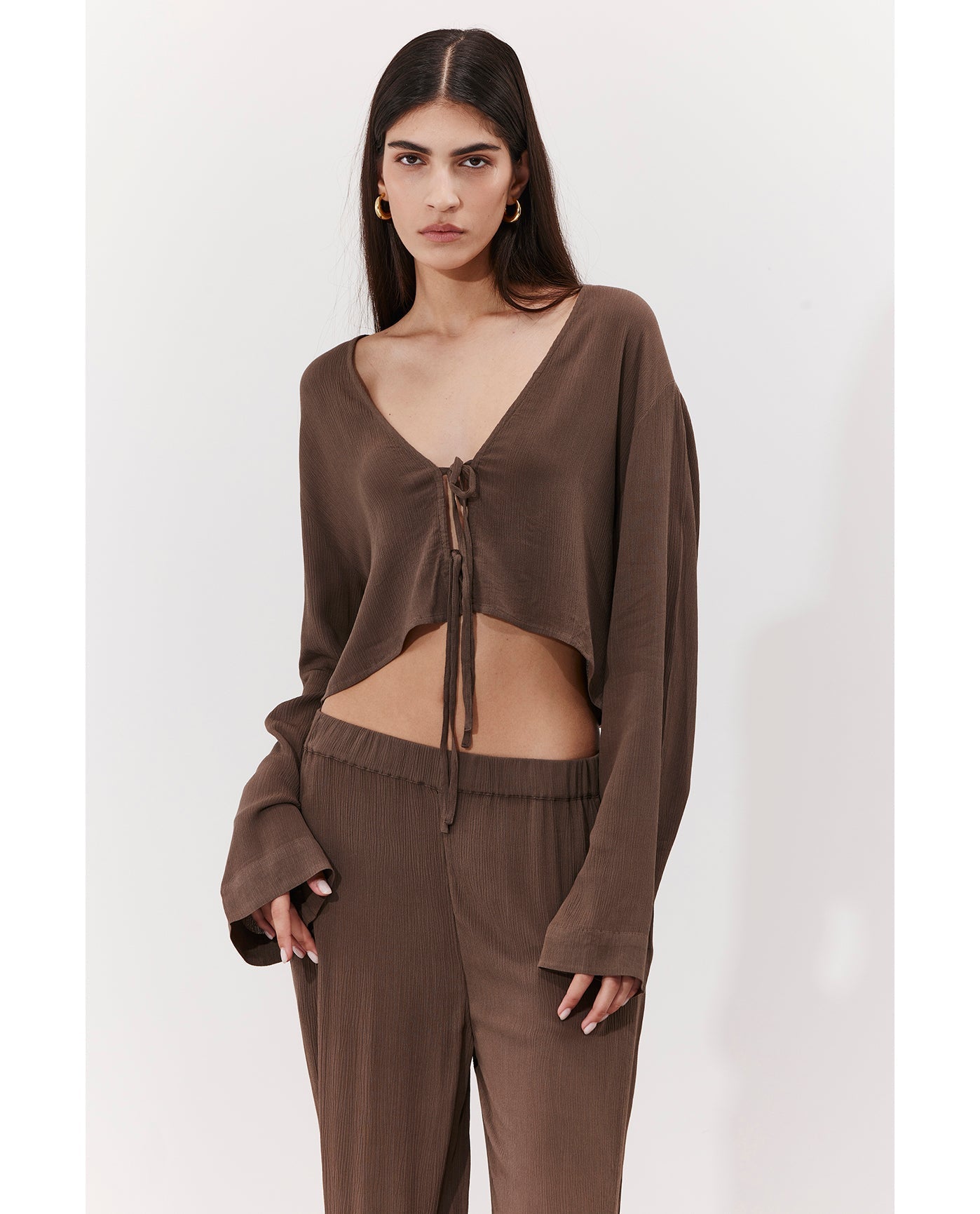 Solena Crêpe Crop Top Cover-Up | Khaki