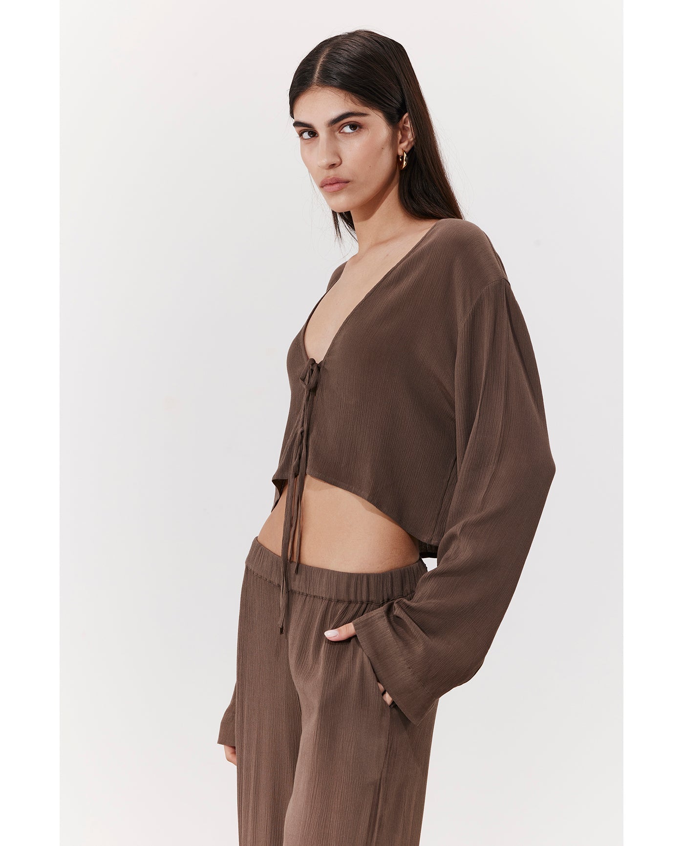 Solena Crêpe Crop Top Cover-Up | Khaki