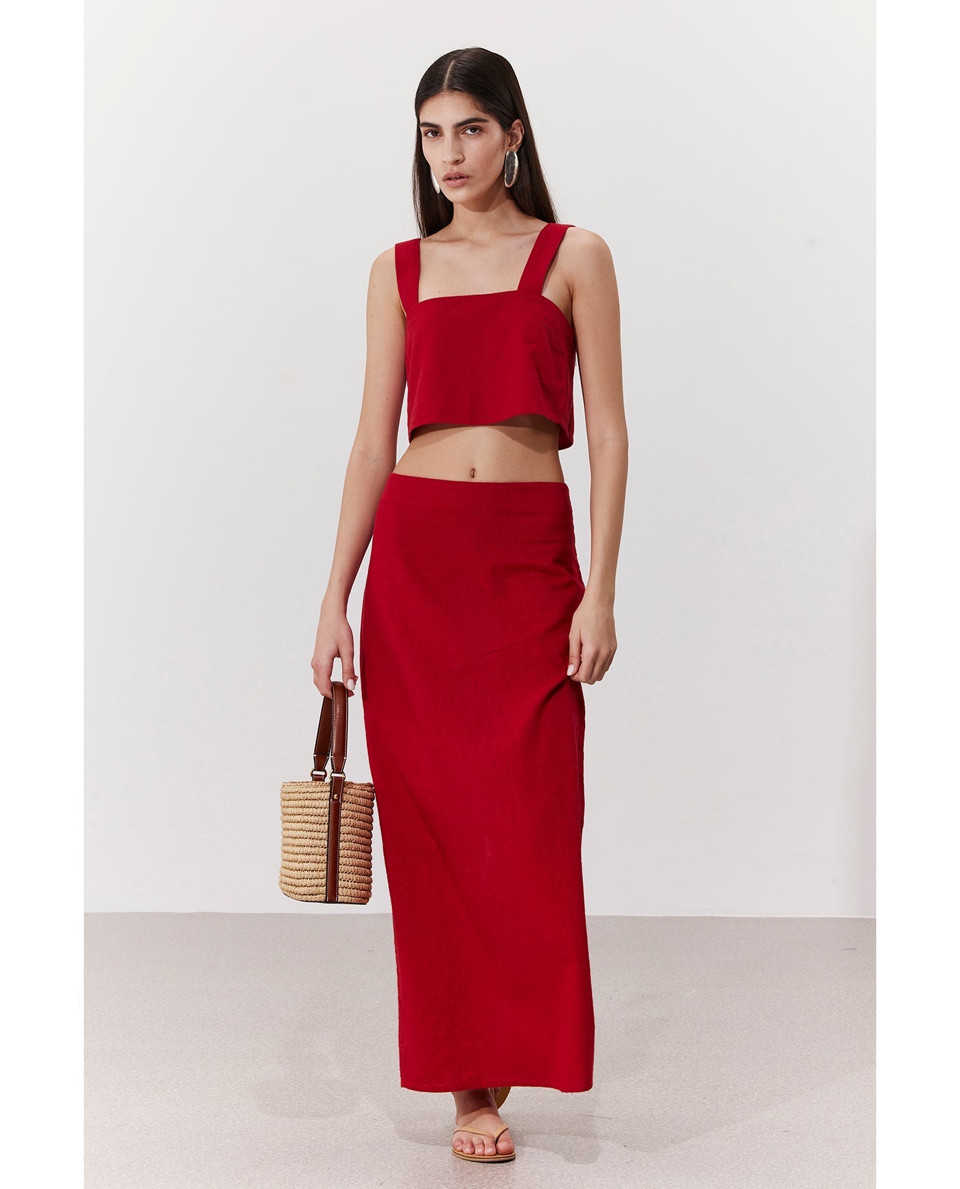 Terra Square Neck Crop Top Cover-Up | Red