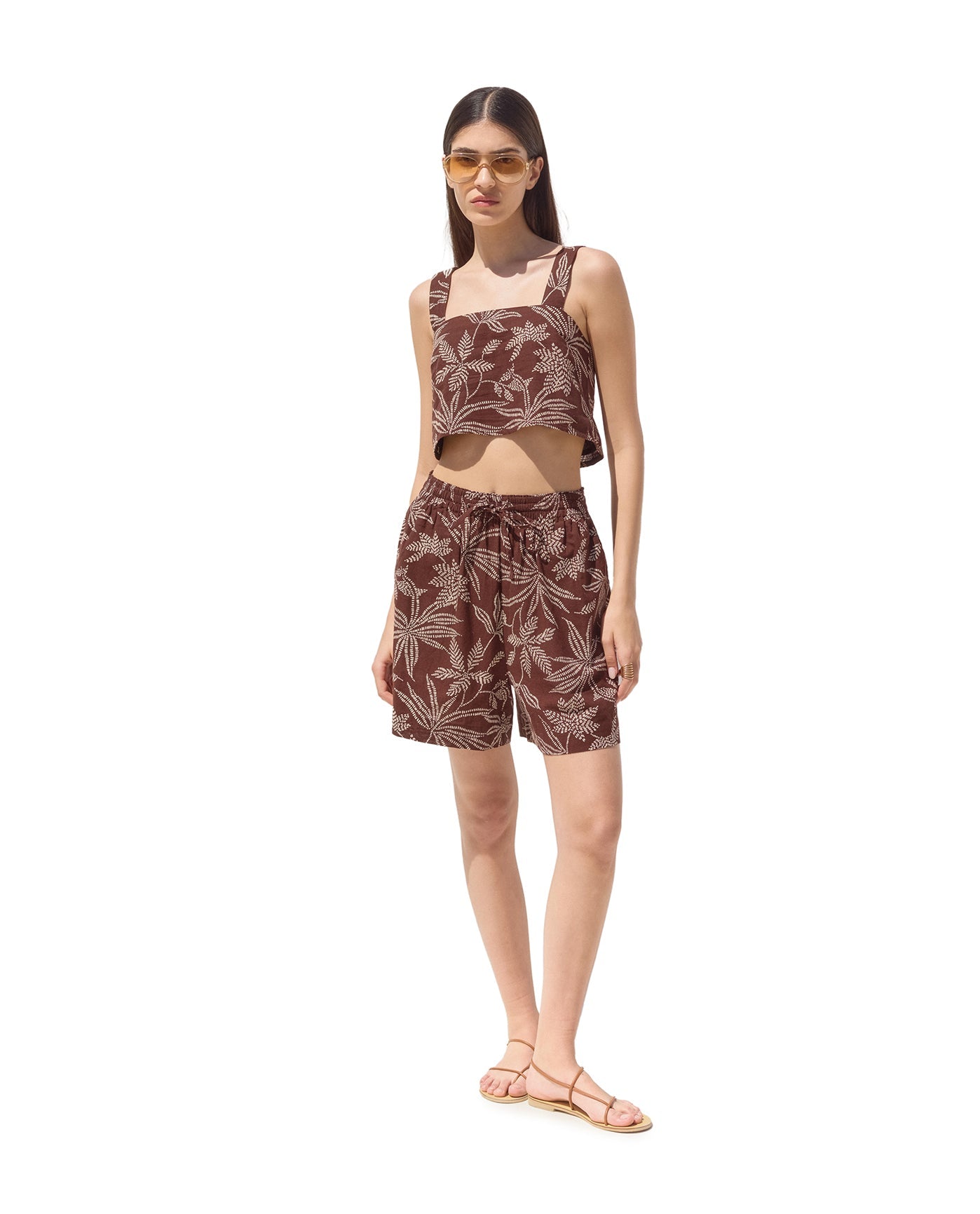 Terra Square Neck Printed Crop Top Cover-Up | terra-multi-brown