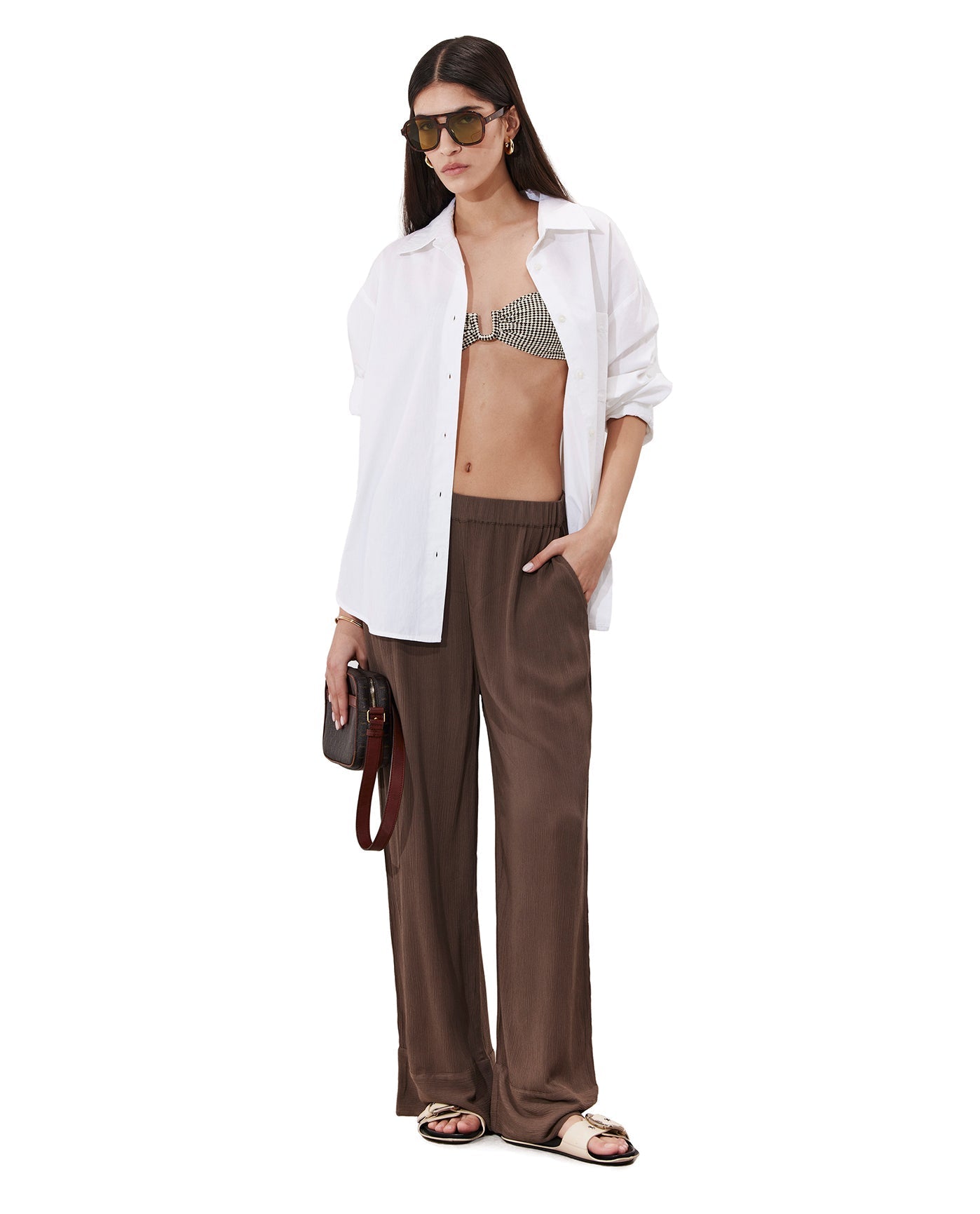 Solena Crêpe Wide Leg Beach Pant Cover-Up | Khaki