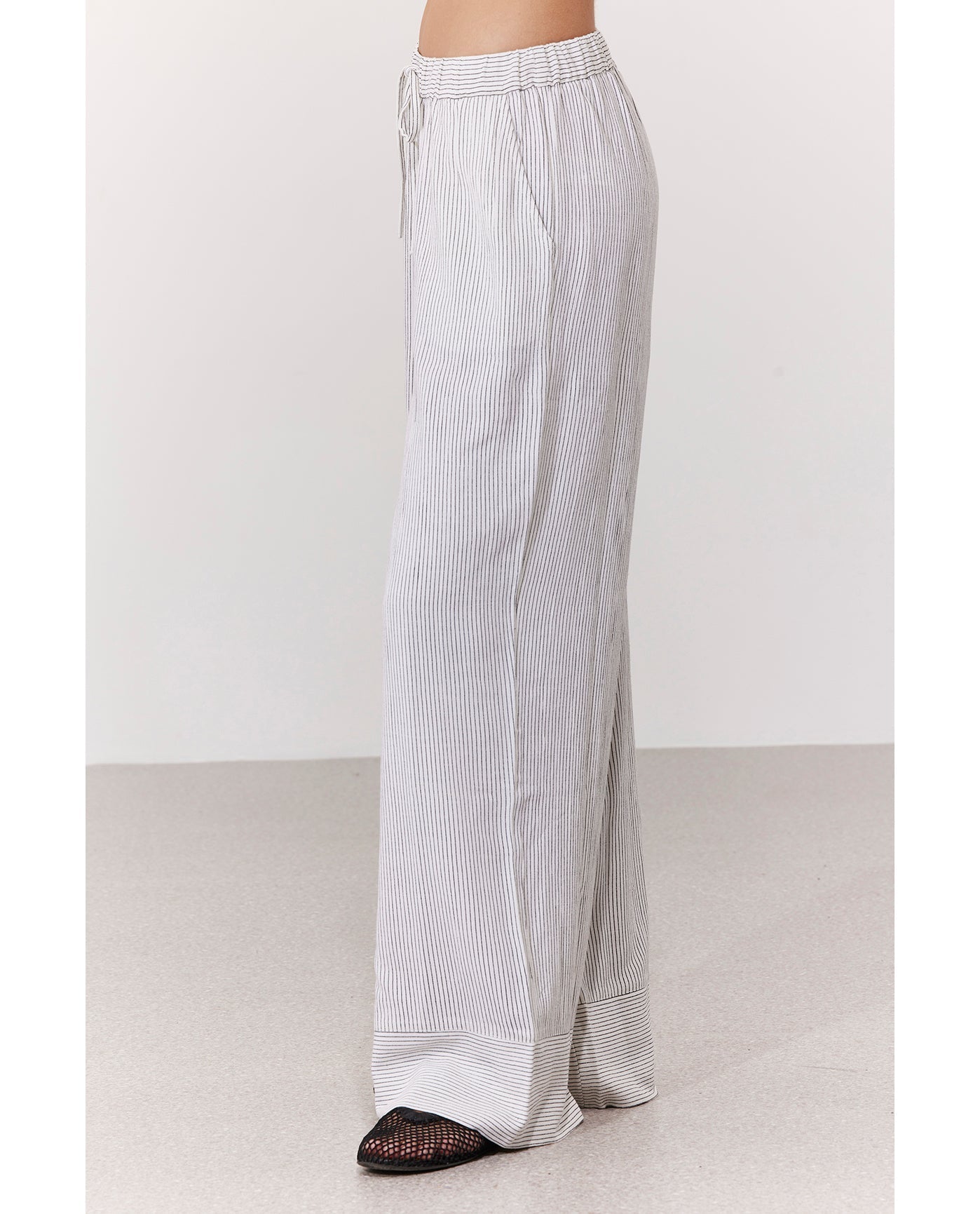 Saltstripe Wide Leg Beach Pant Cover-Up | Black-Cream