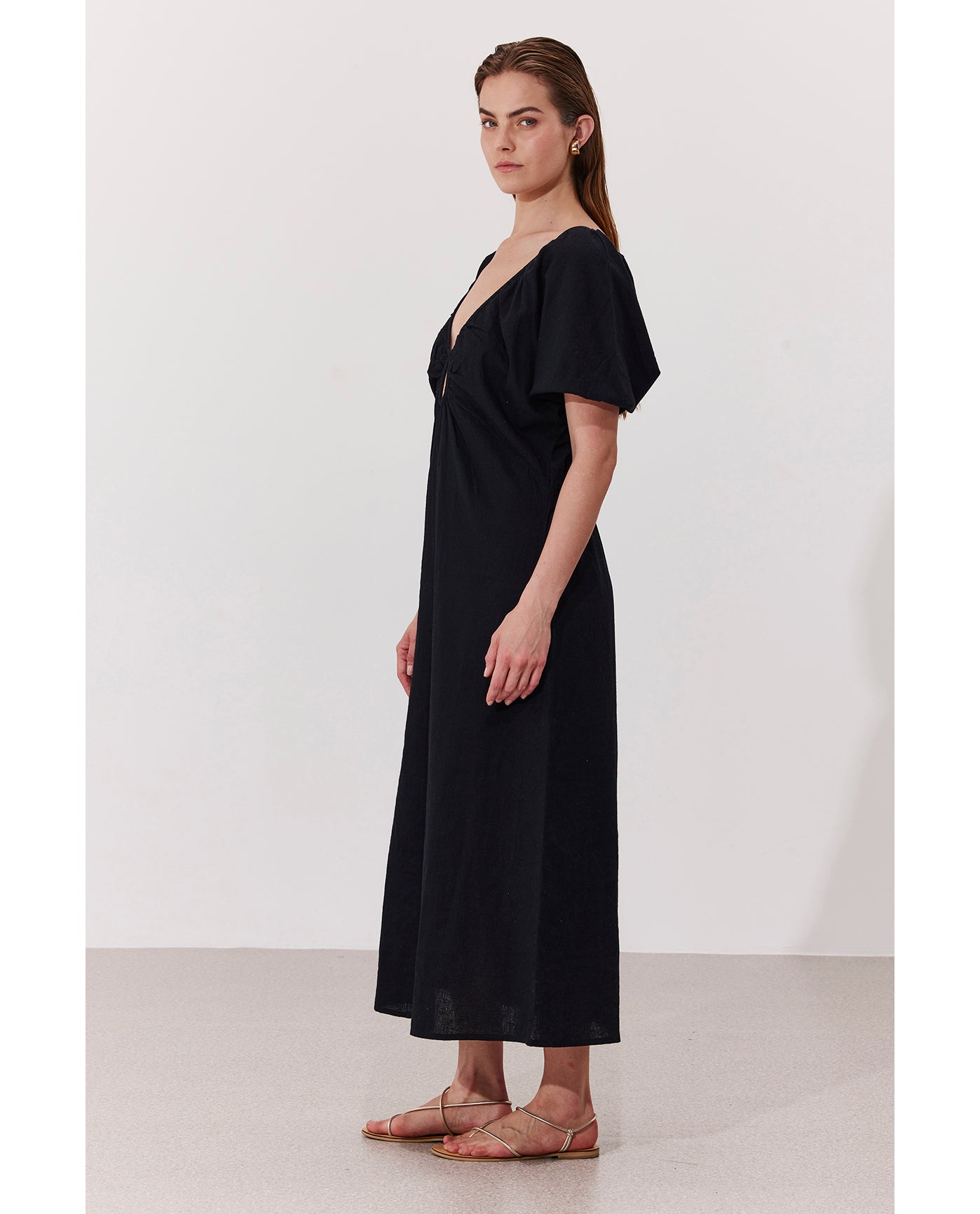 Terra Puff Sleeve Midi Dress Cover-Up | Black
