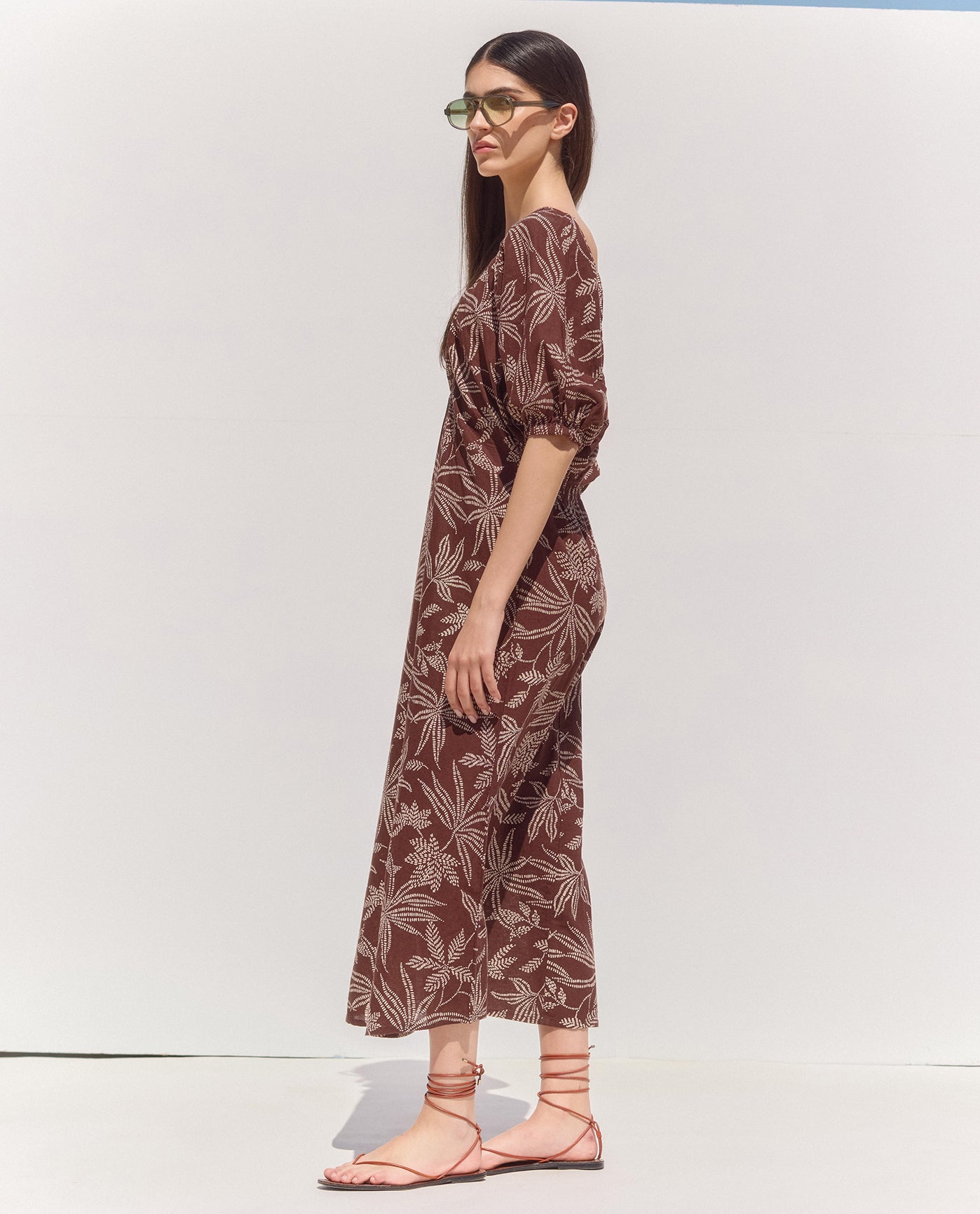 Terra Printed Puff Sleeve Midi Dress Cover-Up | Multi-Brown