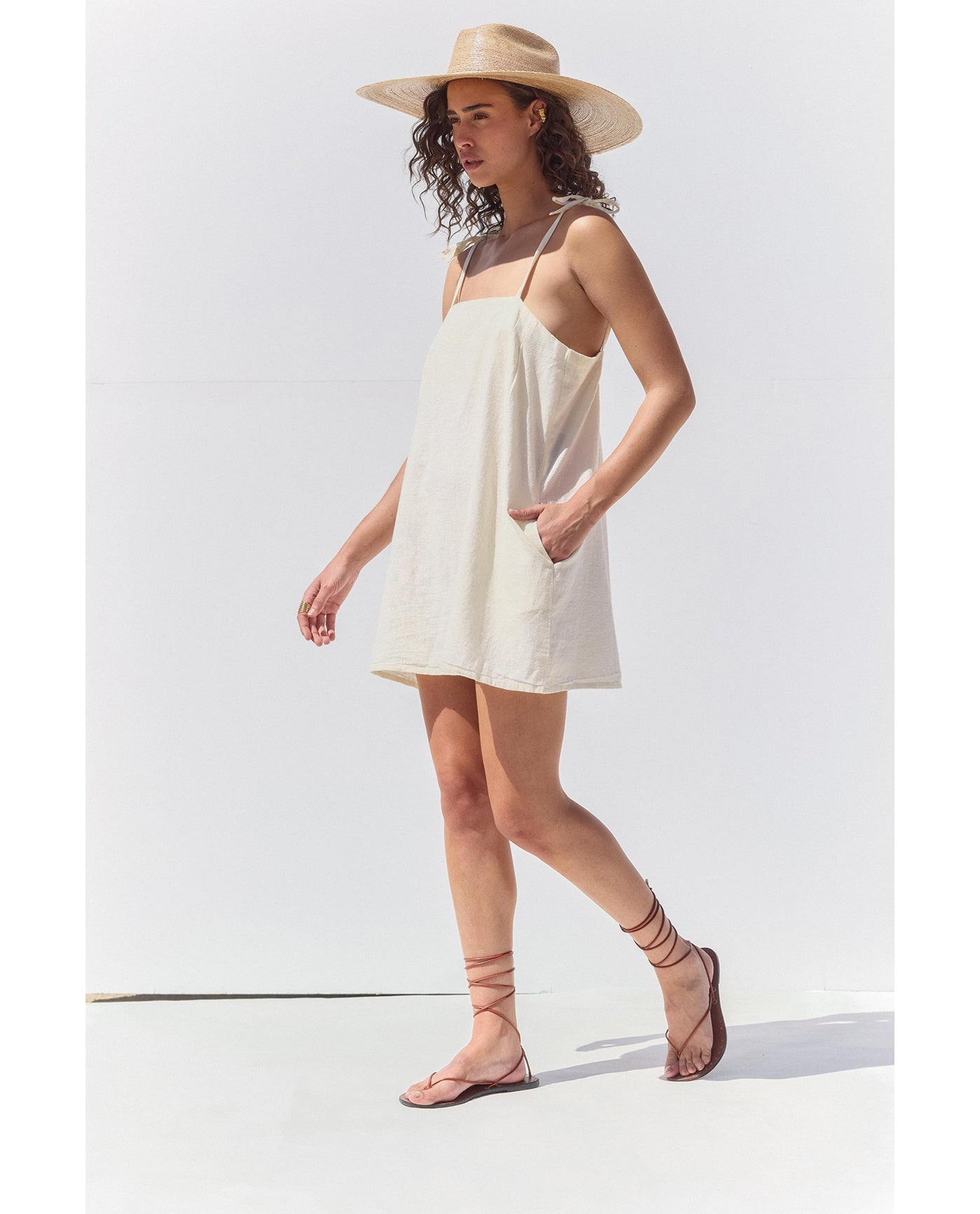 Terra Square Neck Mini Dress Cover-Up | Cream