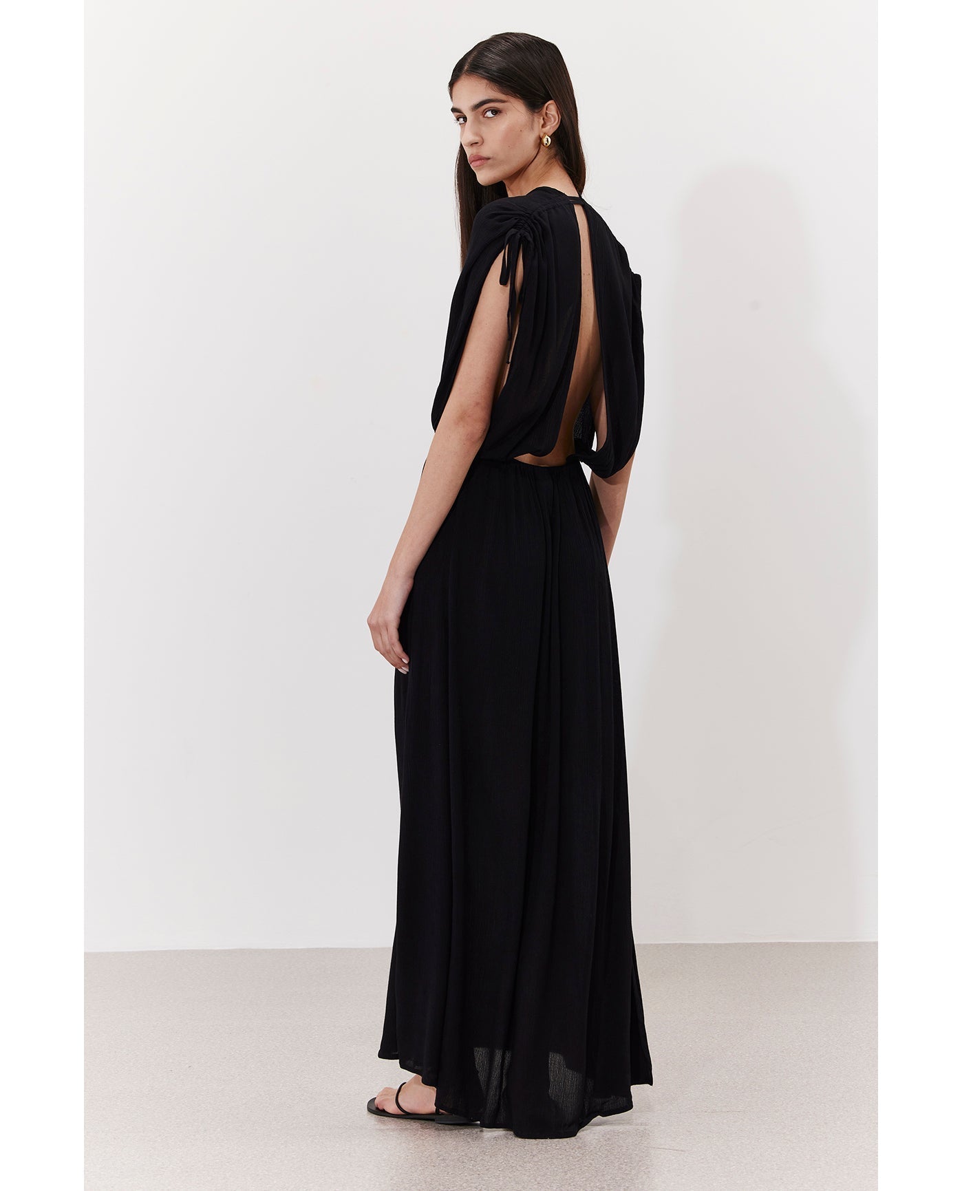 Solena Crêpe V Neck Open Back Midi Dress Cover-Up | Black
