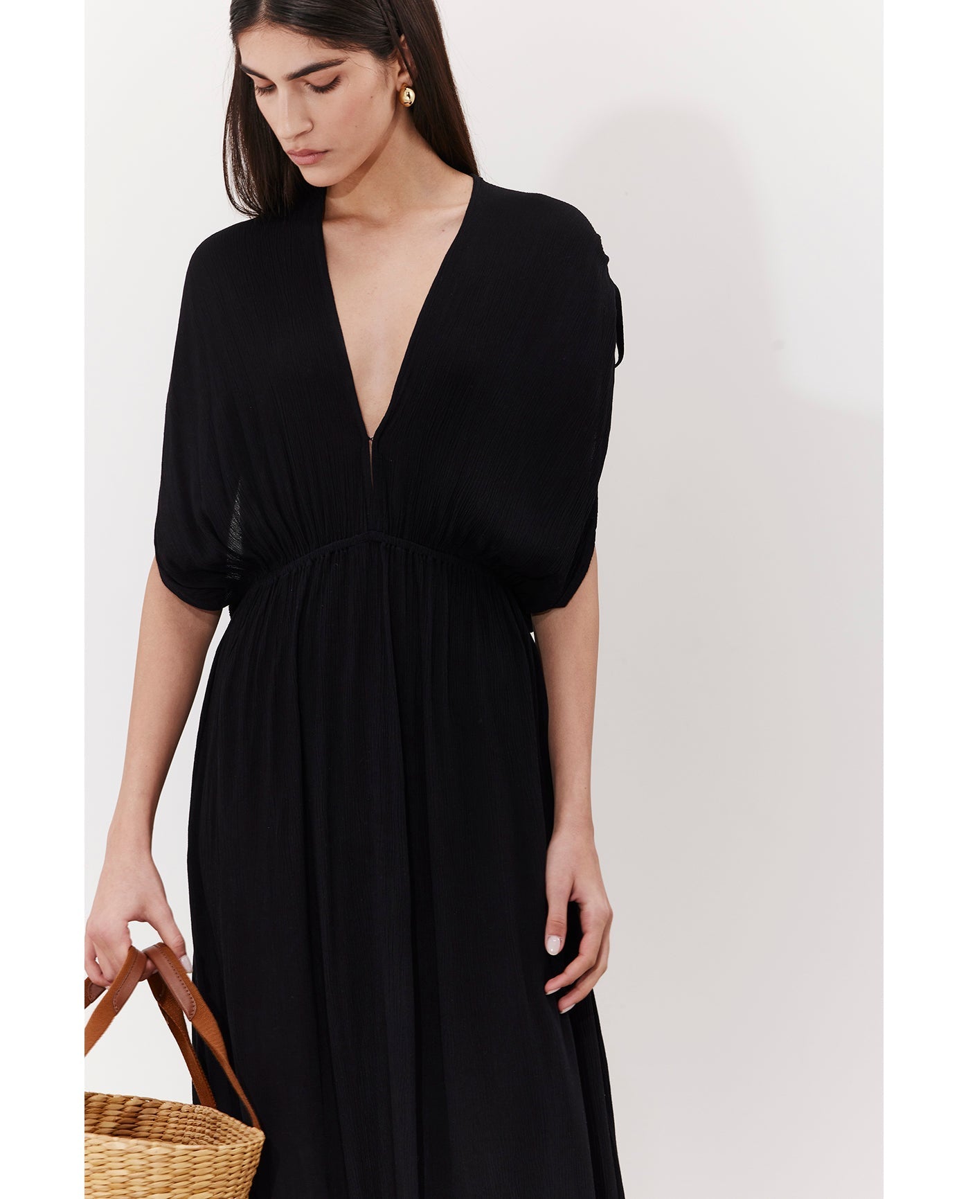 Solena Crêpe V Neck Open Back Midi Dress Cover-Up | Black