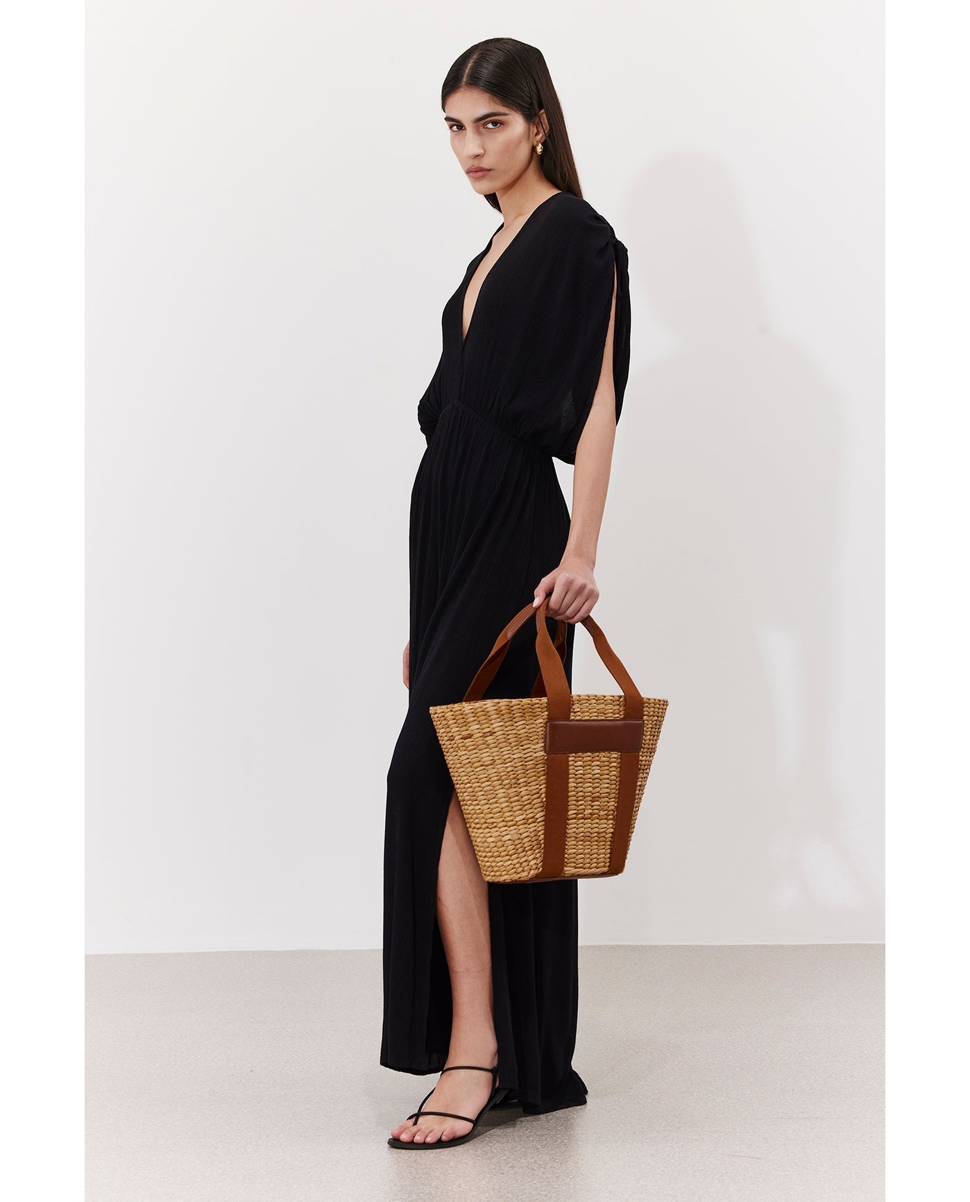 Solena Crêpe V Neck Open Back Midi Dress Cover-Up | Black