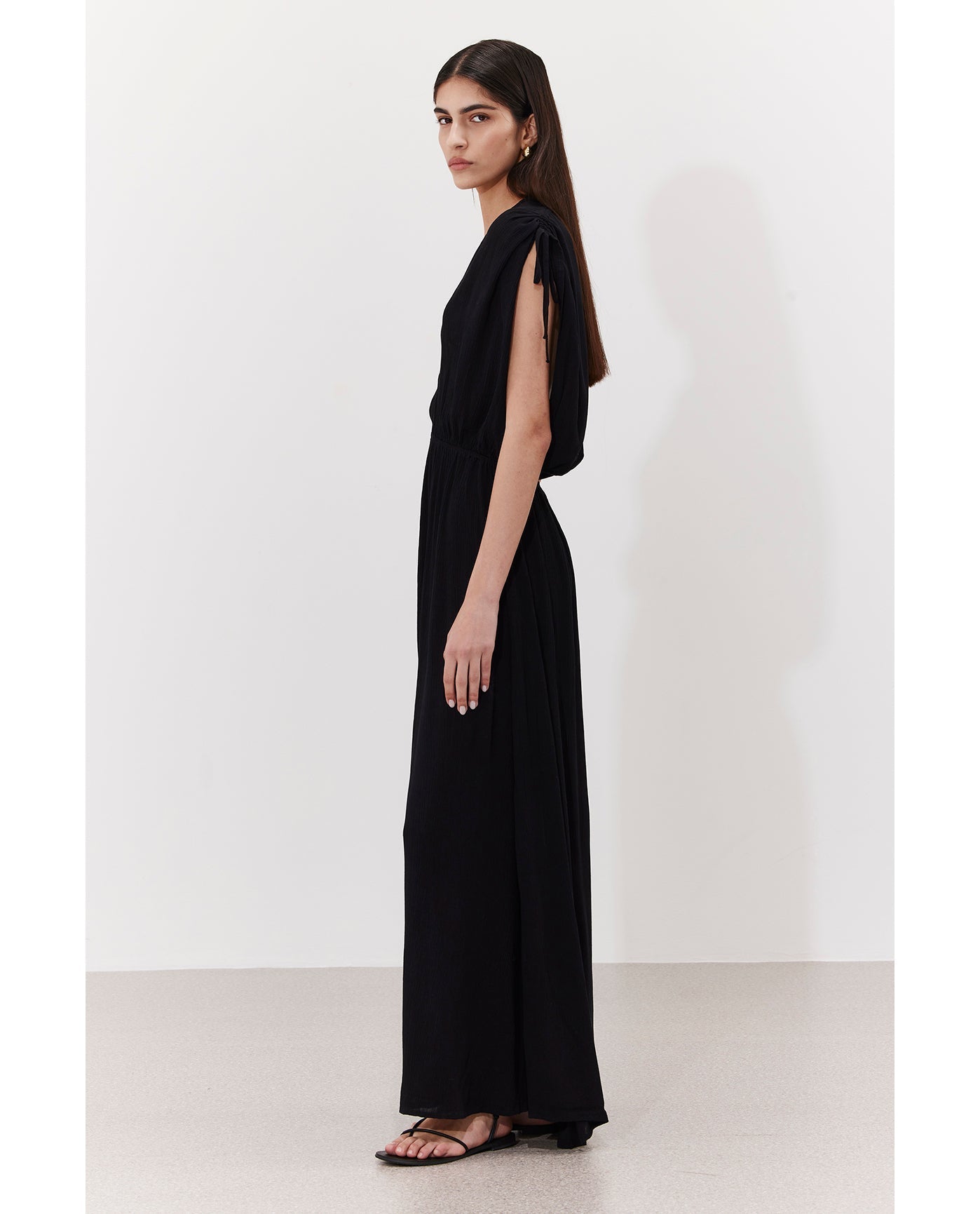 Solena Crêpe V Neck Open Back Midi Dress Cover-Up | Black