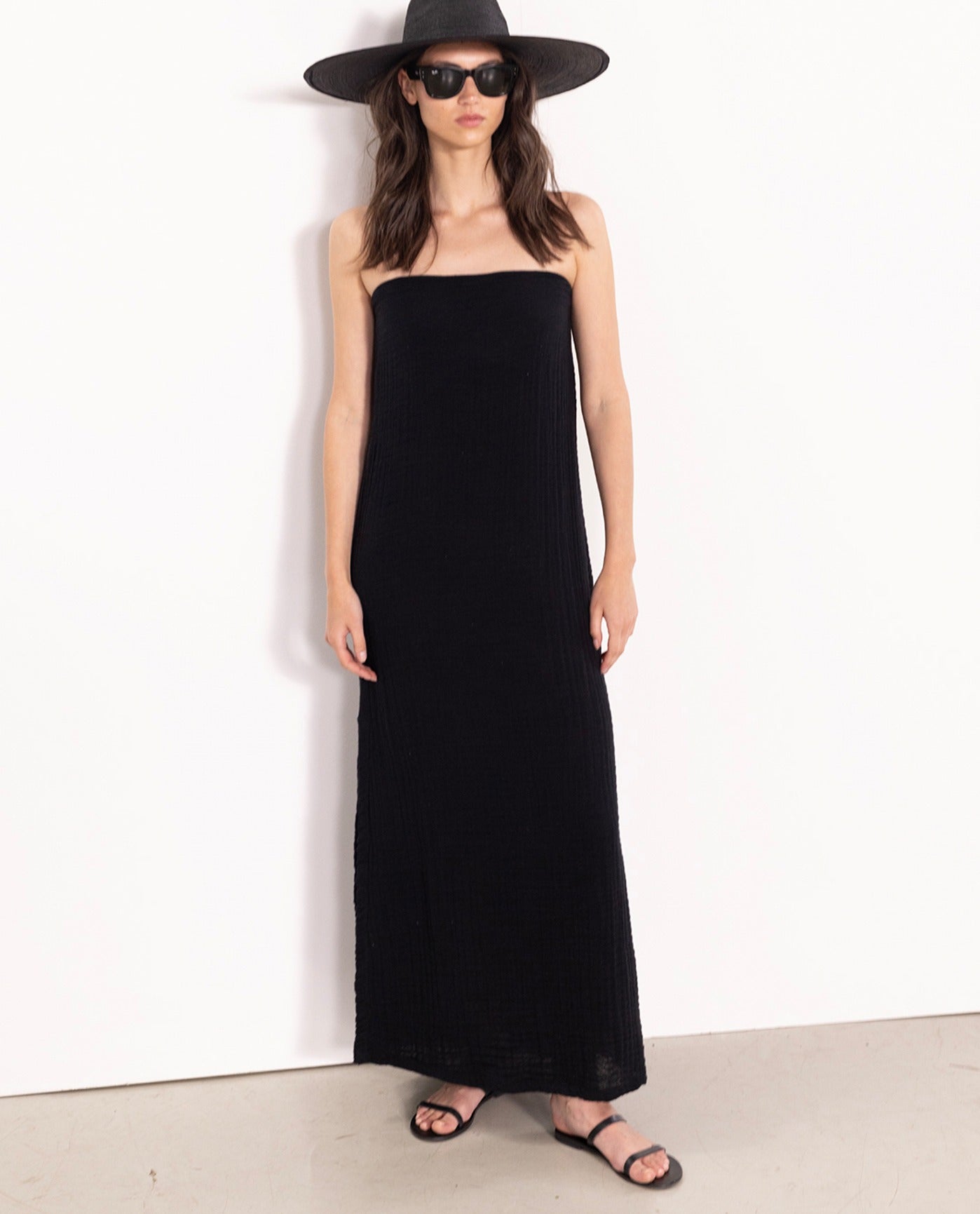 Long Strapless Cover Up Dress - Black