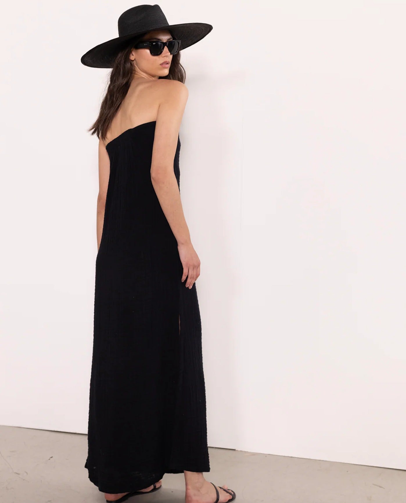 Long Strapless Cover Up Dress - Black