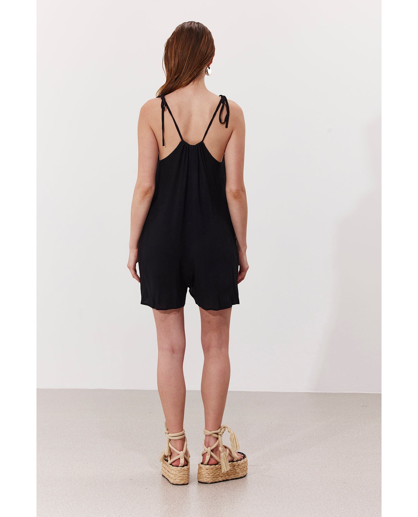 Solena Crêpe High Neck Romper Cover-Up | Black