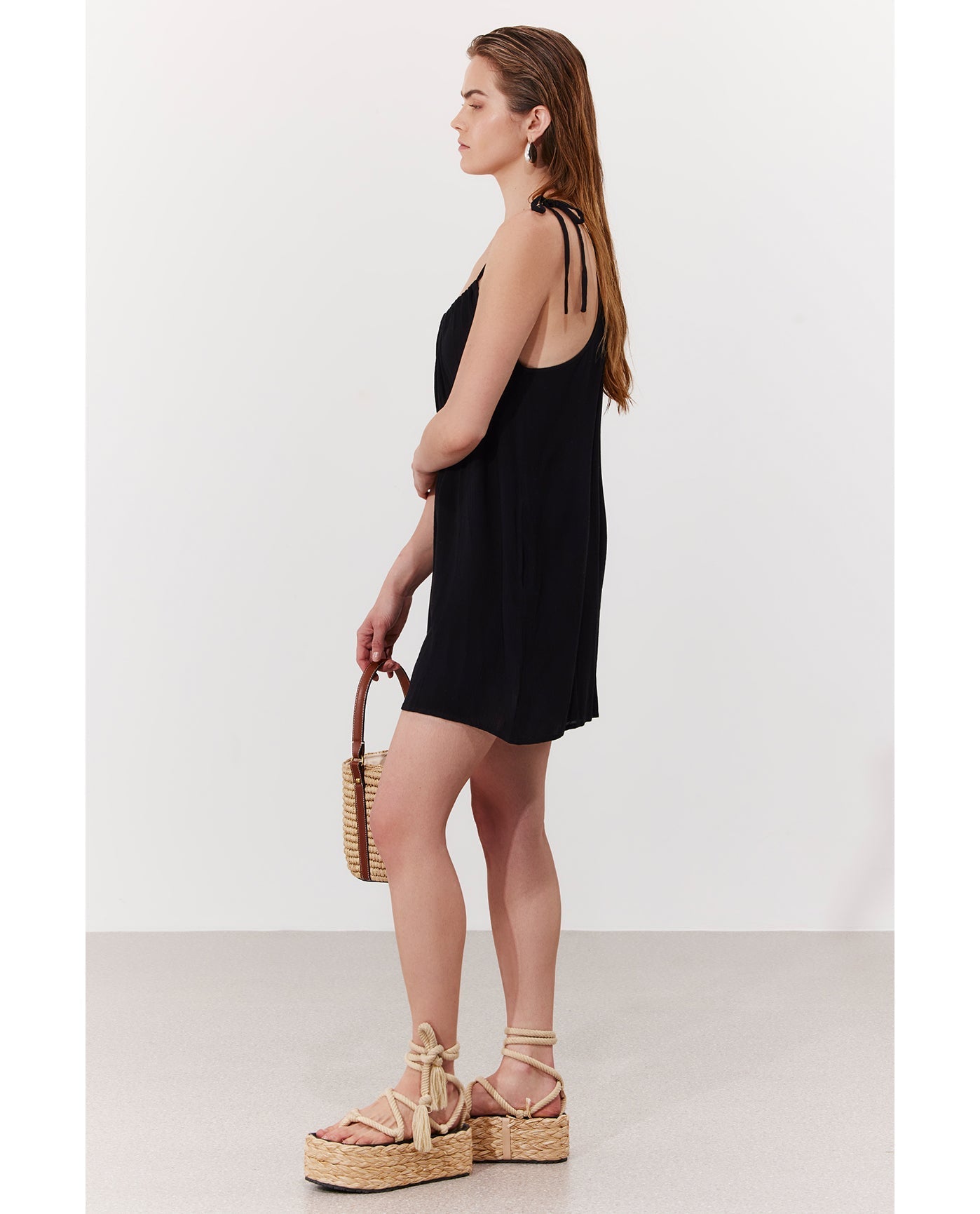 Solena Crêpe High Neck Romper Cover-Up | Black