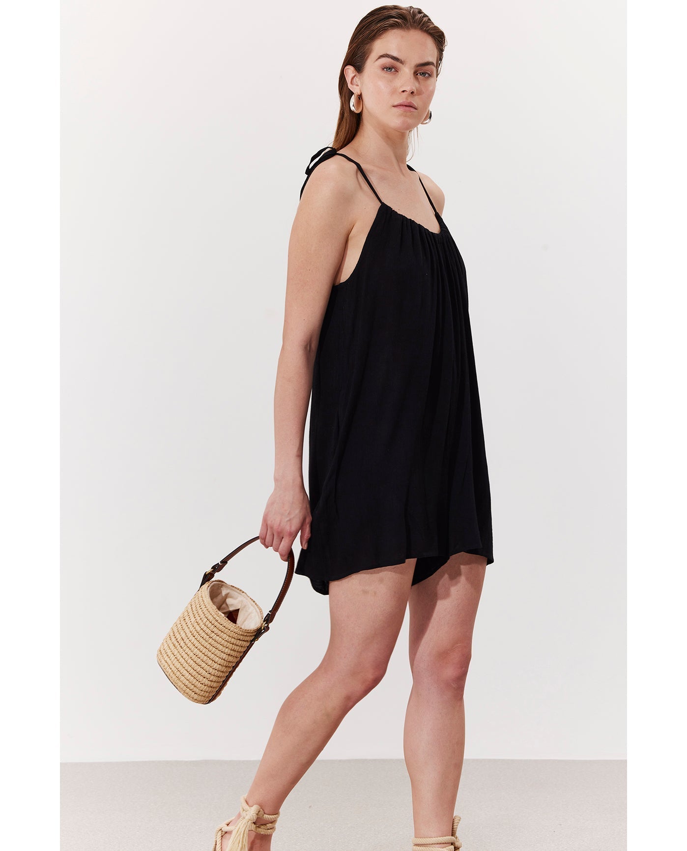 Solena Crêpe High Neck Romper Cover-Up | Black