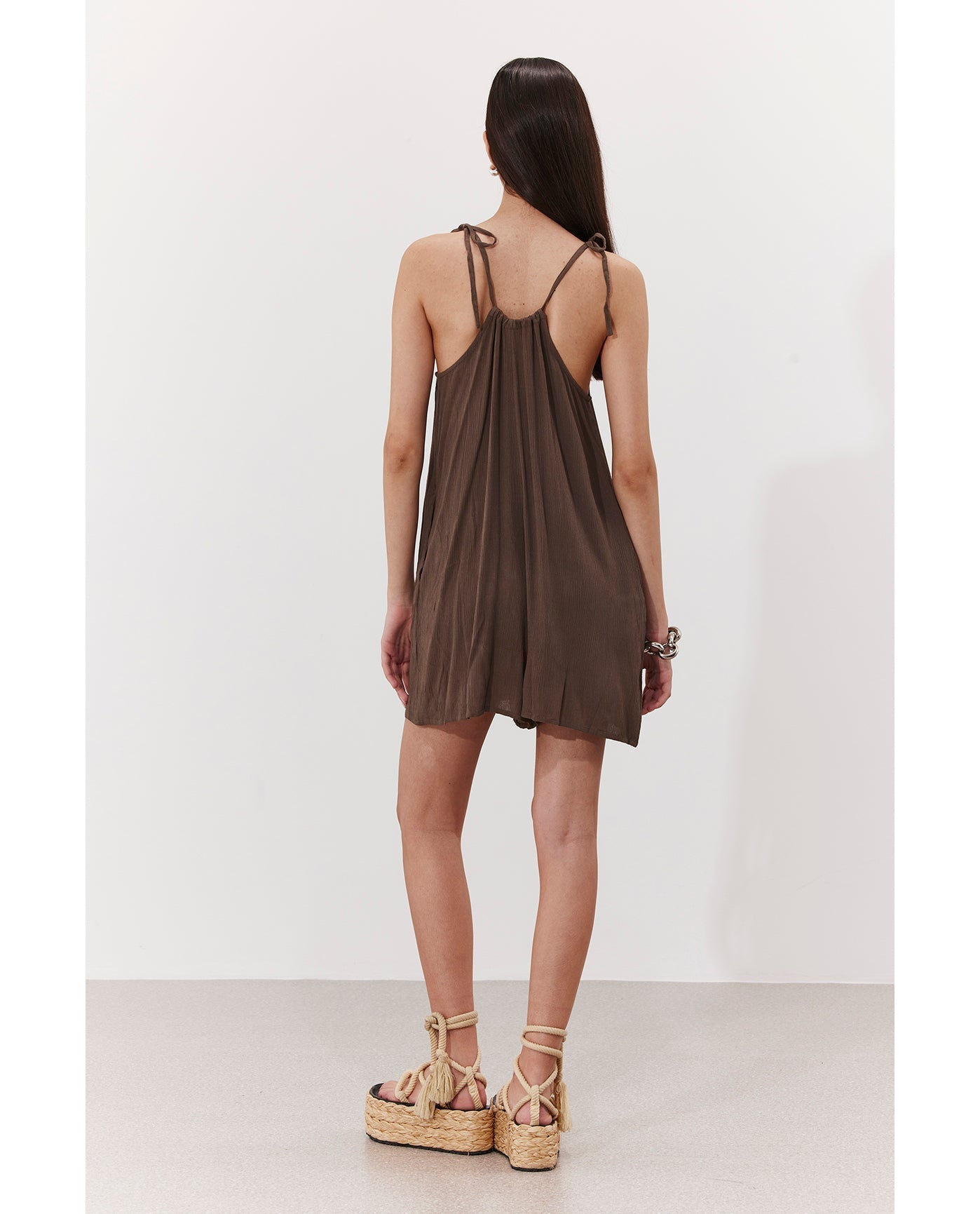 Solena Crêpe High Neck Romper Cover-Up | Khaki