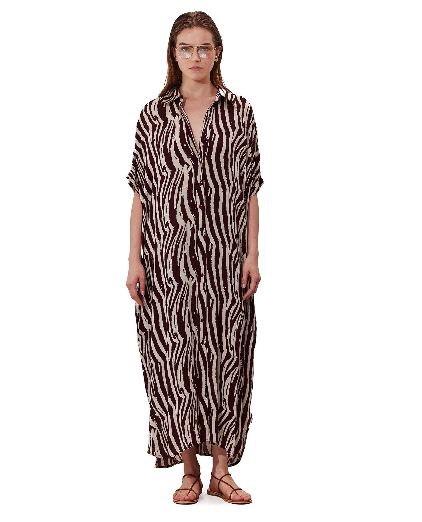 Solena Printed Crêpe Oversized Shirt Dress Cover-Up | solena-safari