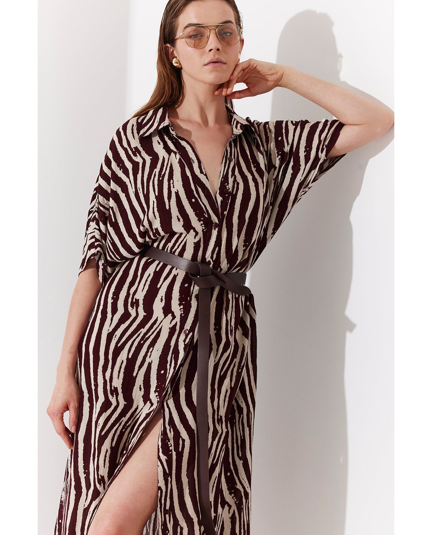 Solena Printed Crêpe Oversized Shirt Dress Cover-Up | solena-safari