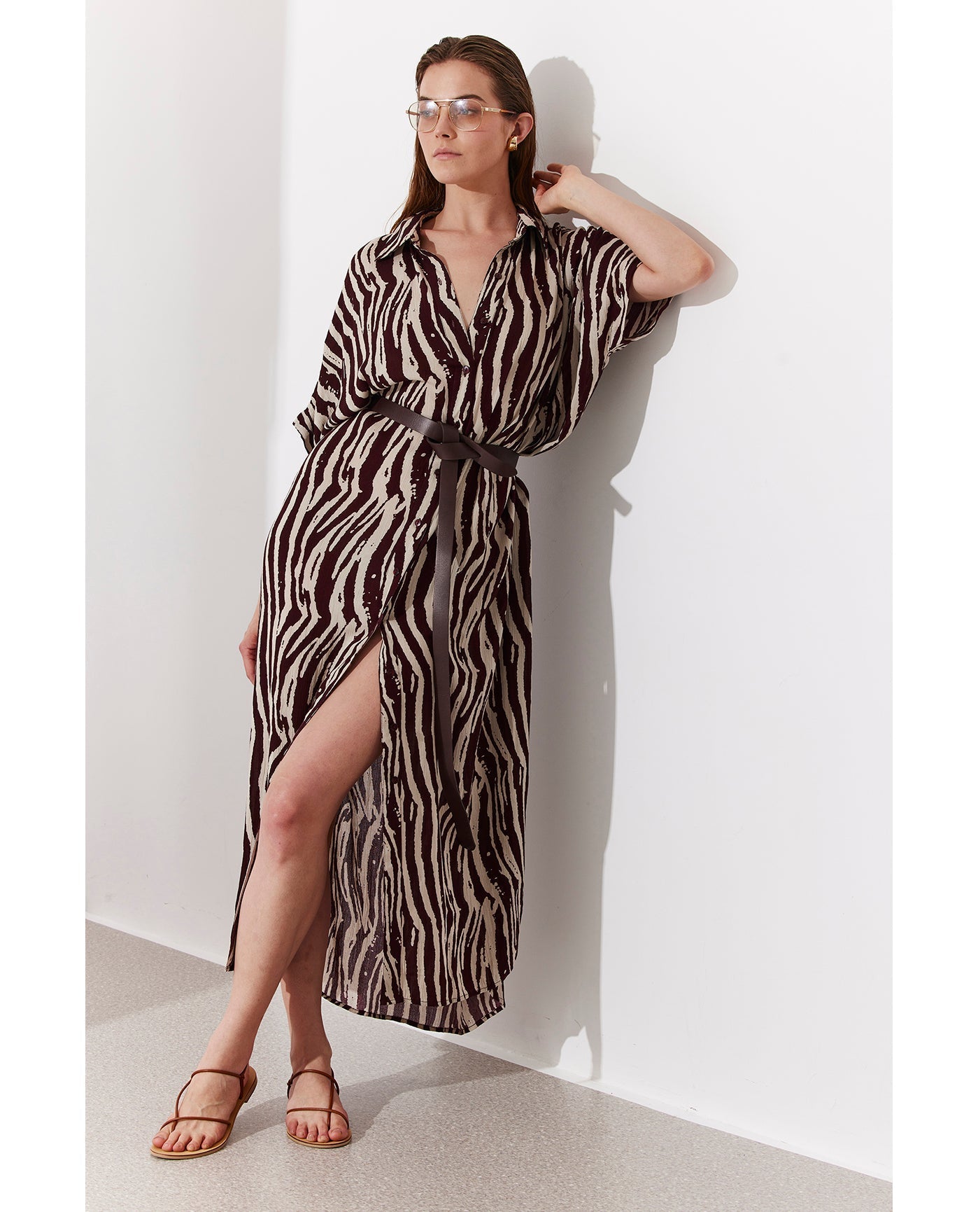 Solena Printed Crêpe Oversized Shirt Dress Cover-Up | solena-safari